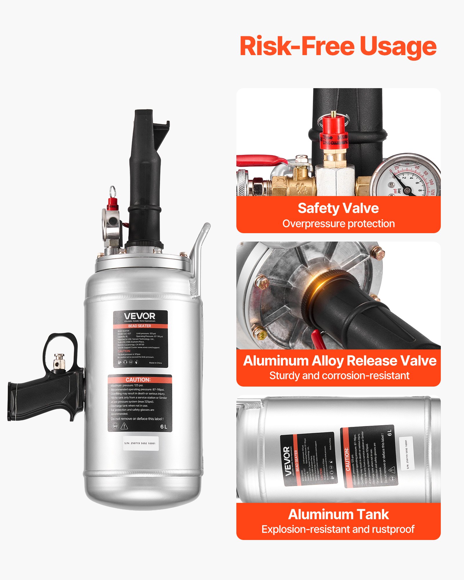 Portable Tire Bead Seater, 1.6 Gal / 6 L Air Bead Blaster, Handheld Tire Inflator Tool, 87-116 PSI Operating… - 6