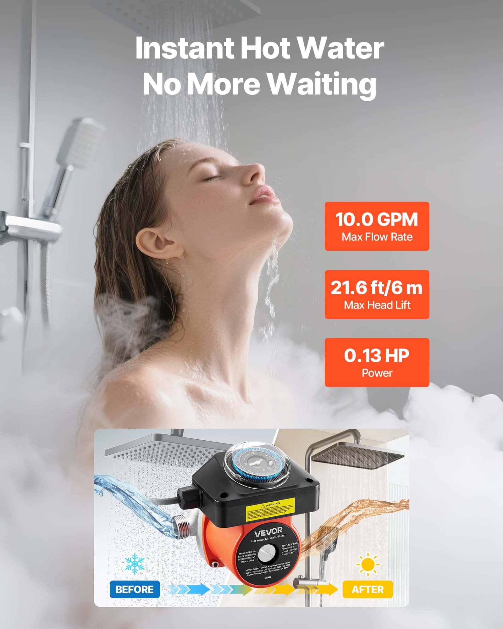 Hot Water Recirculating Pump, With Bypass Valve, Instant Recirculation Pump Kit With Timer, Adapter, Circulation… - 3