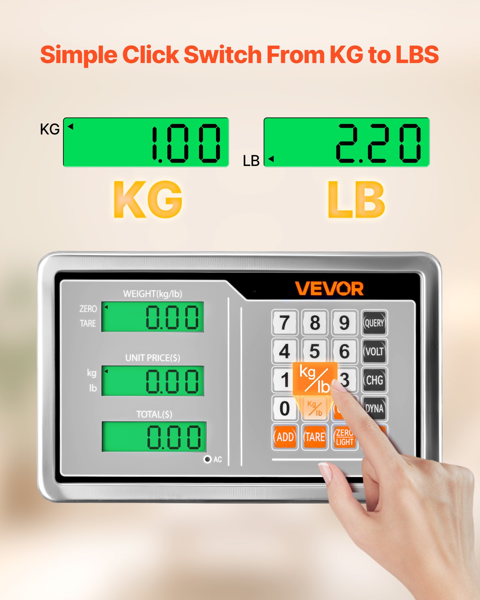 Computing Digital Platform Scale, 220 Lbs Load, 0.04 Lbs Accuracy, Electronic Floor Scale With LB/KG, Tare, Price Calculator, AC/DC Power Supply, Fit For Luggage, Shipping, Packages, Postage