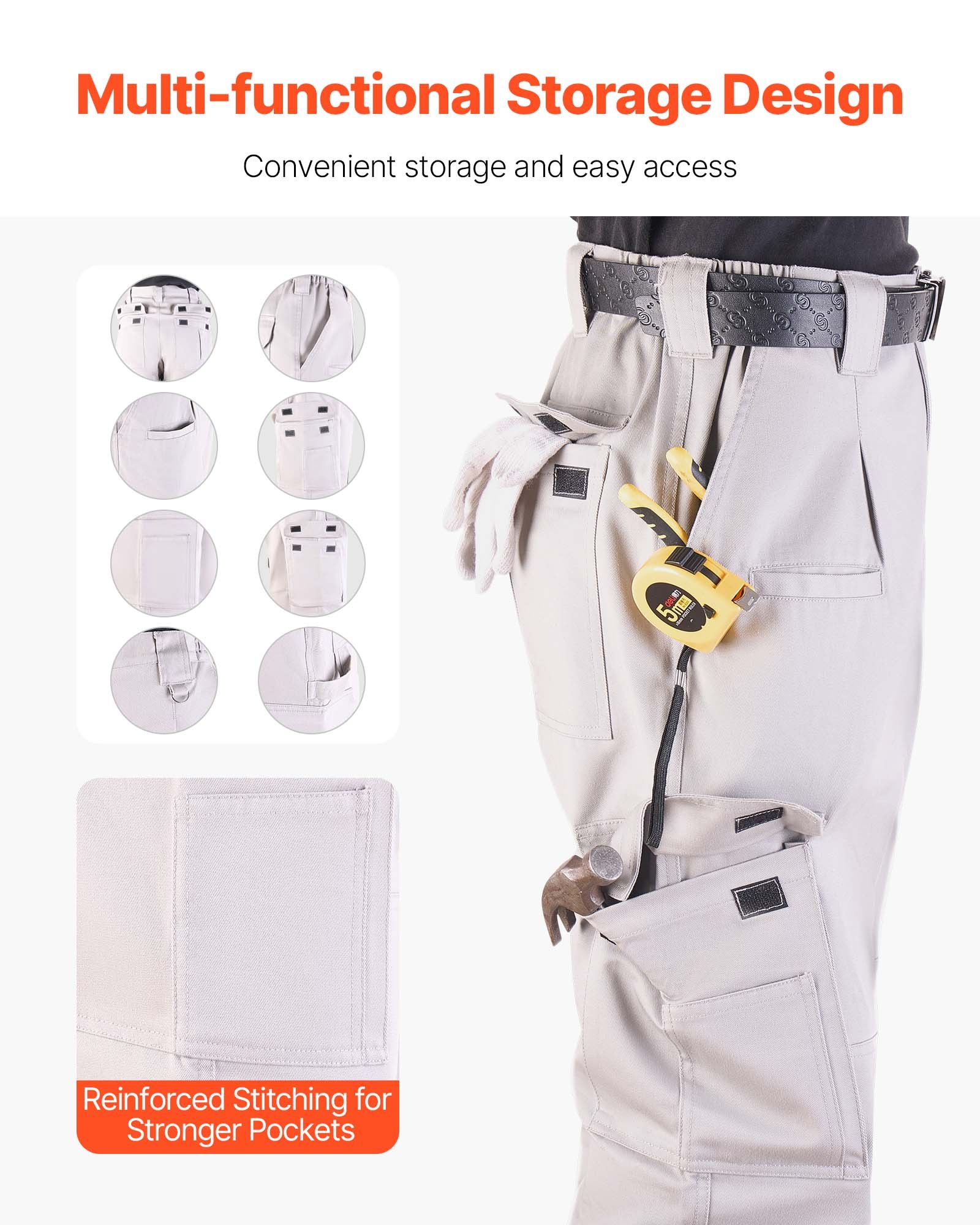 FR Pants For Men, 9 Oz 100% Cotton, Flame-Resistant Cargo Pants With Multi-Pockets And Elastic Waist, Reinforced Tear-proof Stitching, Ideal For Welding Work And Casual Wear, XL Size, Gray