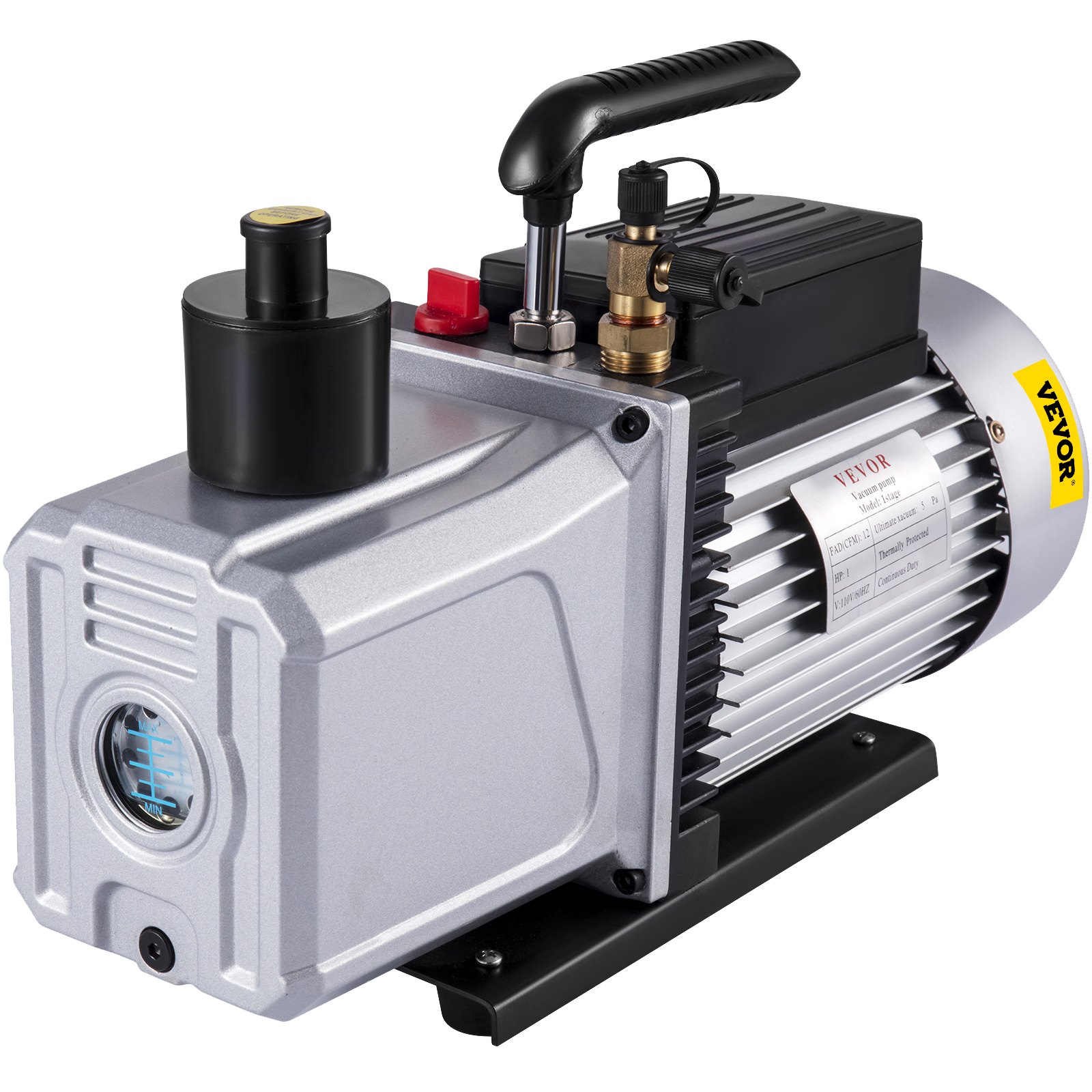 Vacuum-Pump 12CFM Single Stage Air Conditioning Vacuum,Pump 110V 5PA Ultimate Vacuum Refrigerant HVAC Air Tool Rotary Vane Vacuum-Pump For Automobile Vacuum Evacuation 1-Stage, 12CFM