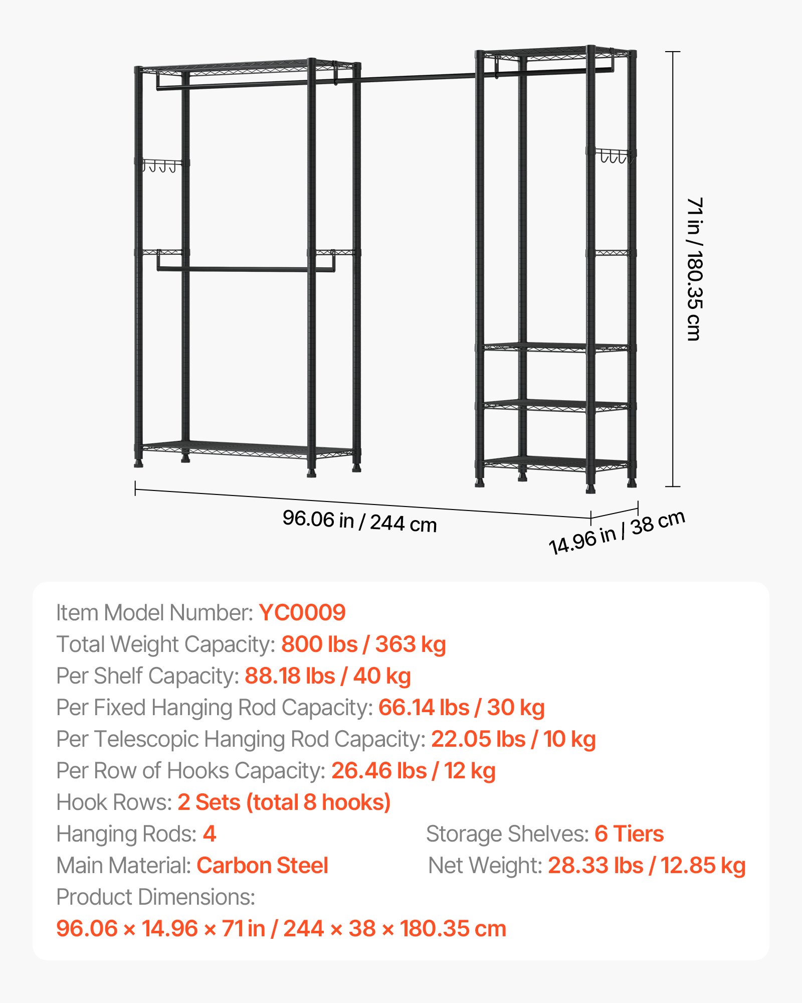 Steel Clothing Rack with Shelves, picture 3 of 4