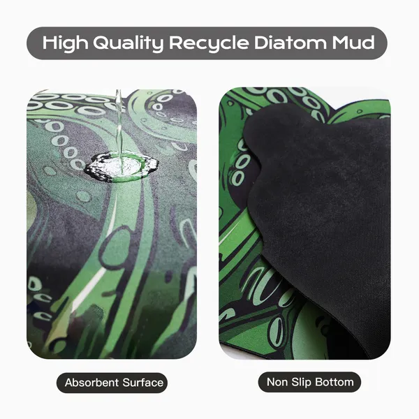 Green And Purple Cthulhu Rugs Water Absorbent Bath Mat Octopus Anime Rug Graphic Gothic Bathroom Rugs Fantasy Decorate, Non Slip Backing, Unique Gift & Decor For Gamers, 27x18 In