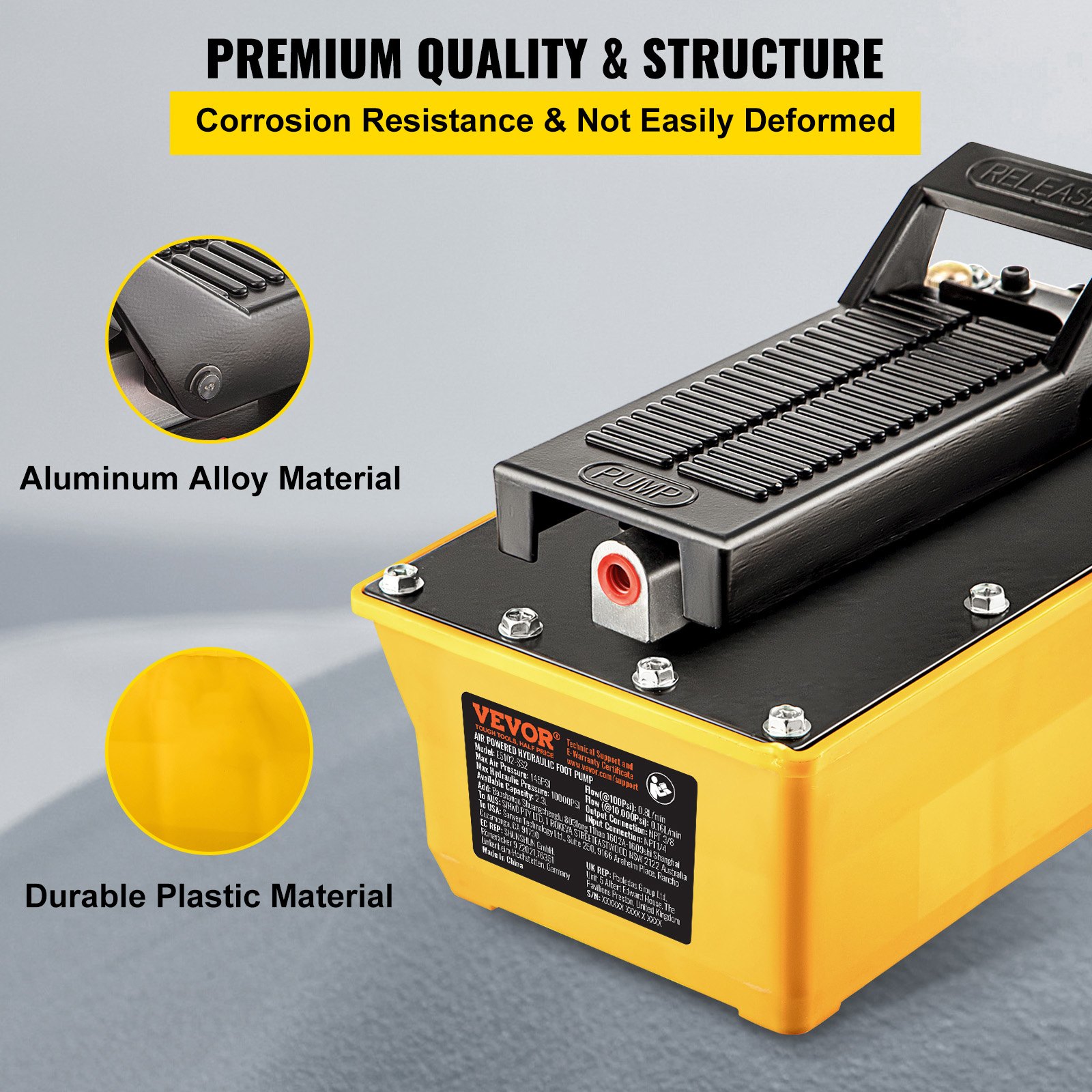 Air Hydraulic Pump, 10,000 PSI Hydraulic Foot Pump, 0.6 Gal Reservoir Foot Operated Air/Hydraulic Pump, With Hose And Spray Gun For Heavy Machinery Rigging, Auto Repair, Auto Body Frame Machines