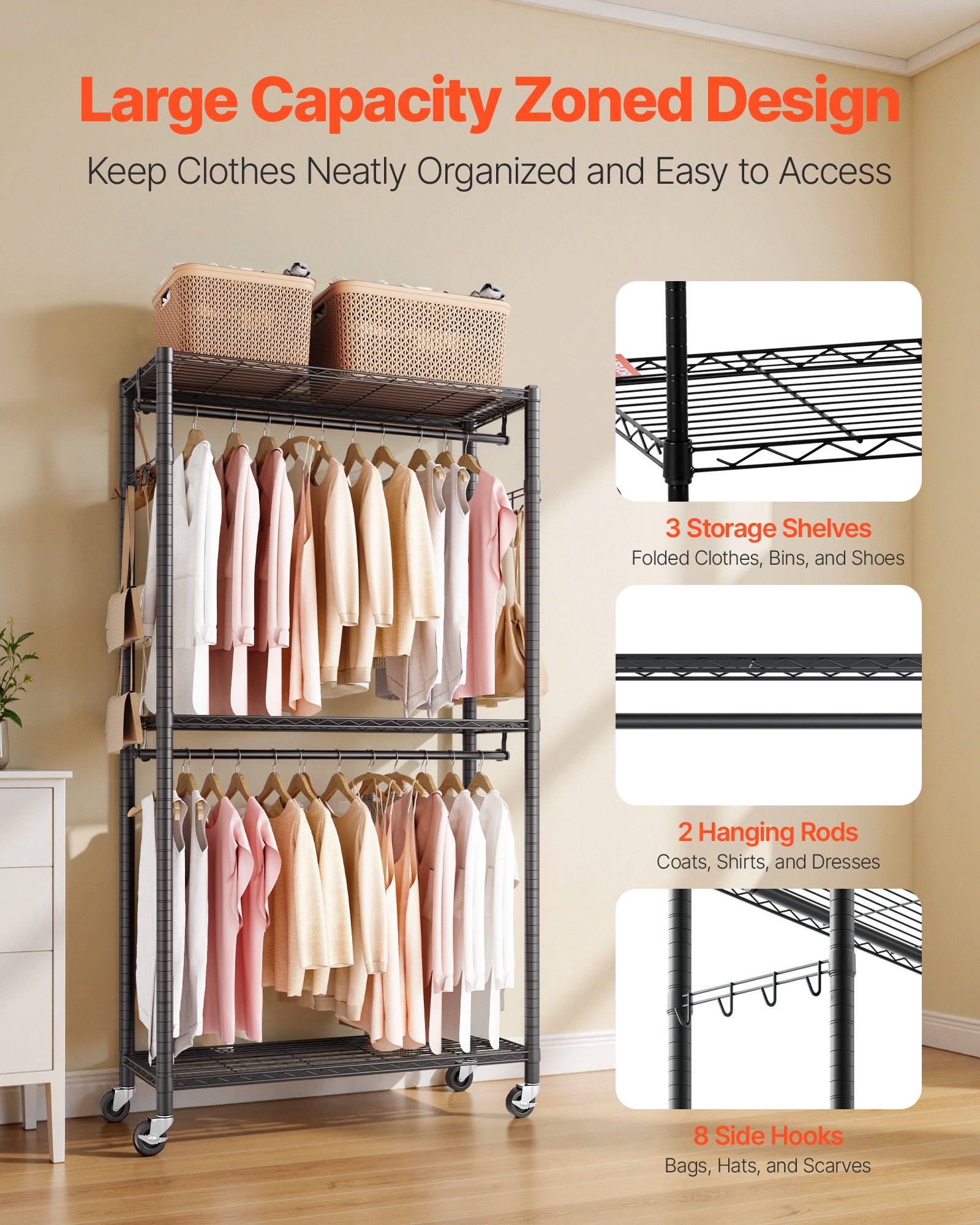Rolling Clothes Rack, picture 3 of 4