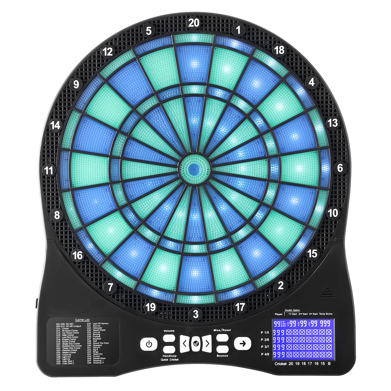 Electronic Dart Board, LED-Illuminated Target Dartboard With 48 Games & Over 500 Variations, Includes 6 Dart Shafts With Flights & 50 Soft Tips, Cricket Scoring LCD Screen - Supports Up To 8 Players - Image 1