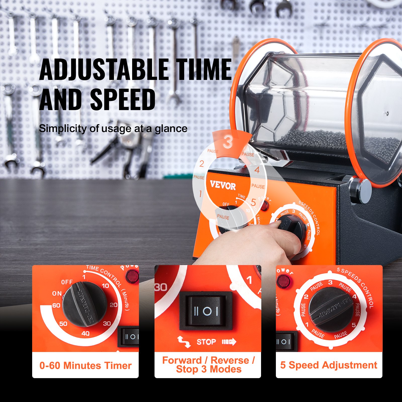 Jewelry Polisher Tumbler, / Capacity Mini Rotary Tumbler Machine With 0-60 Minutes Timer, 5 Speeds Jewelry Rotary… - 5