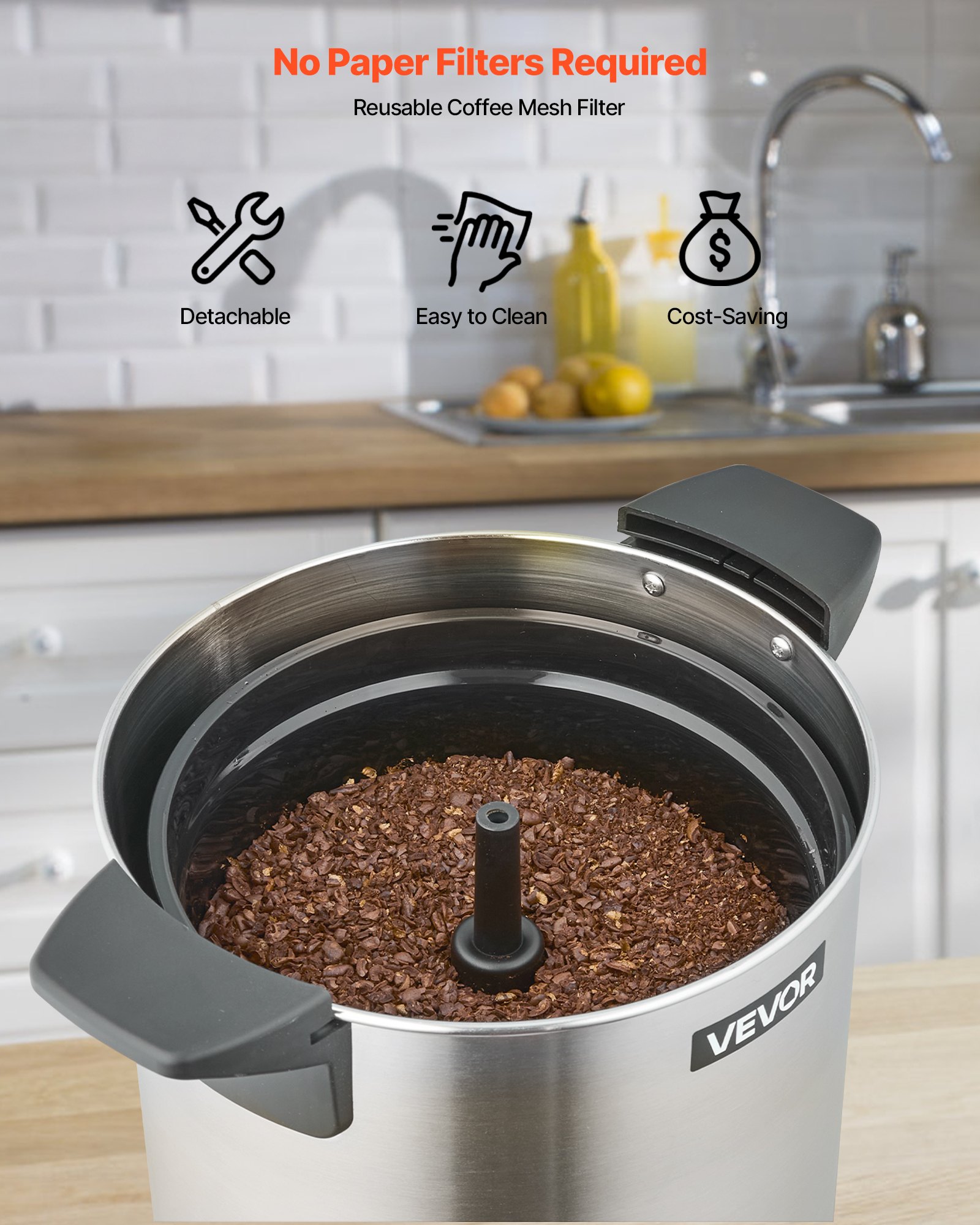 Commercial Coffee Urn, 60 Cup 9 L Hot Beverage Dispenser With Dripless Faucet, Quick-Brewing Stainless… image 3