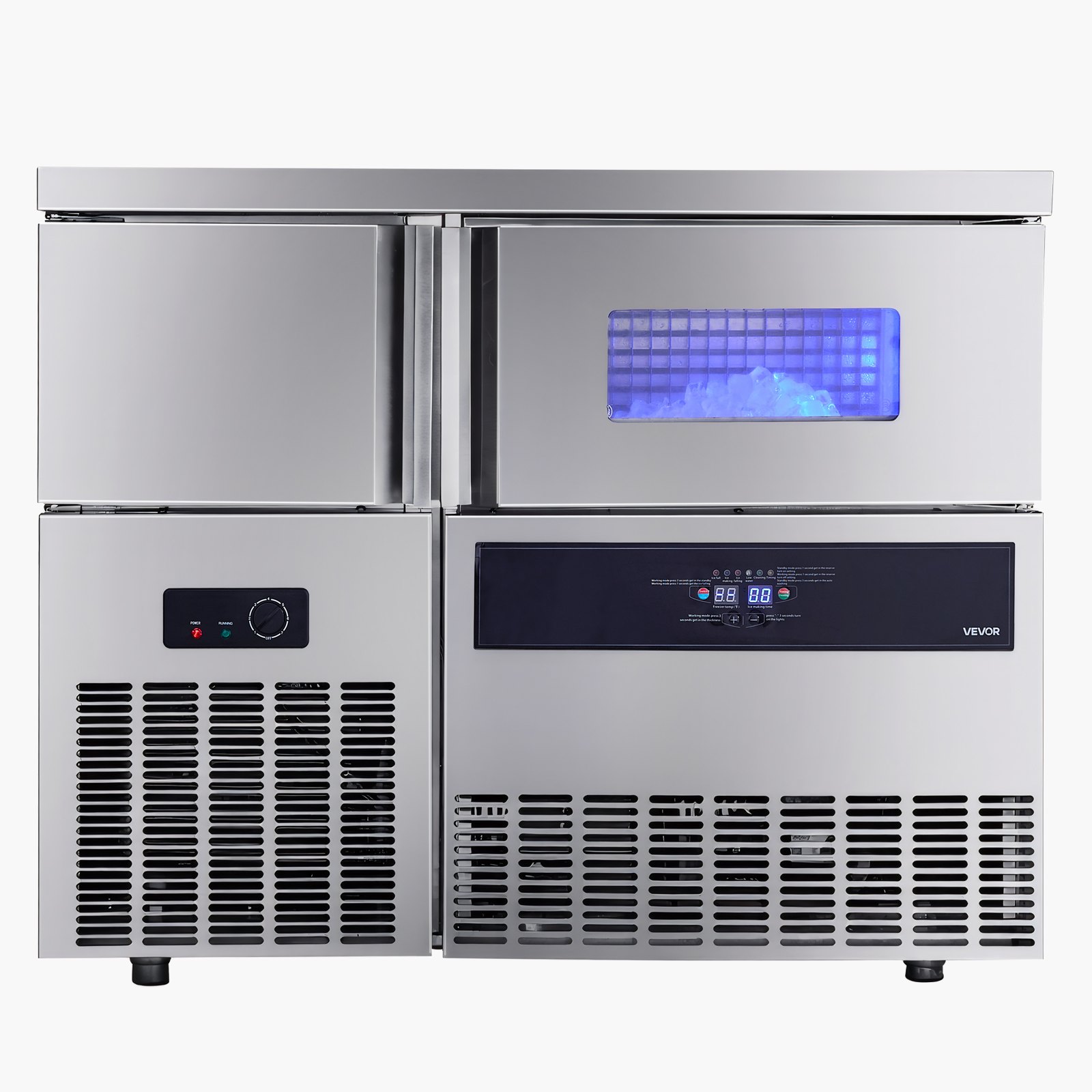 Commercial Ice Maker Machine, 330 Lbs/24H Stainless Steel Ice Machine With Worktop, 88 Lbs Storage & 144 Cubes/Cycle, Self-Cleaning Freestanding Ice-Making For Home Bar Office Restaurant Kitchen