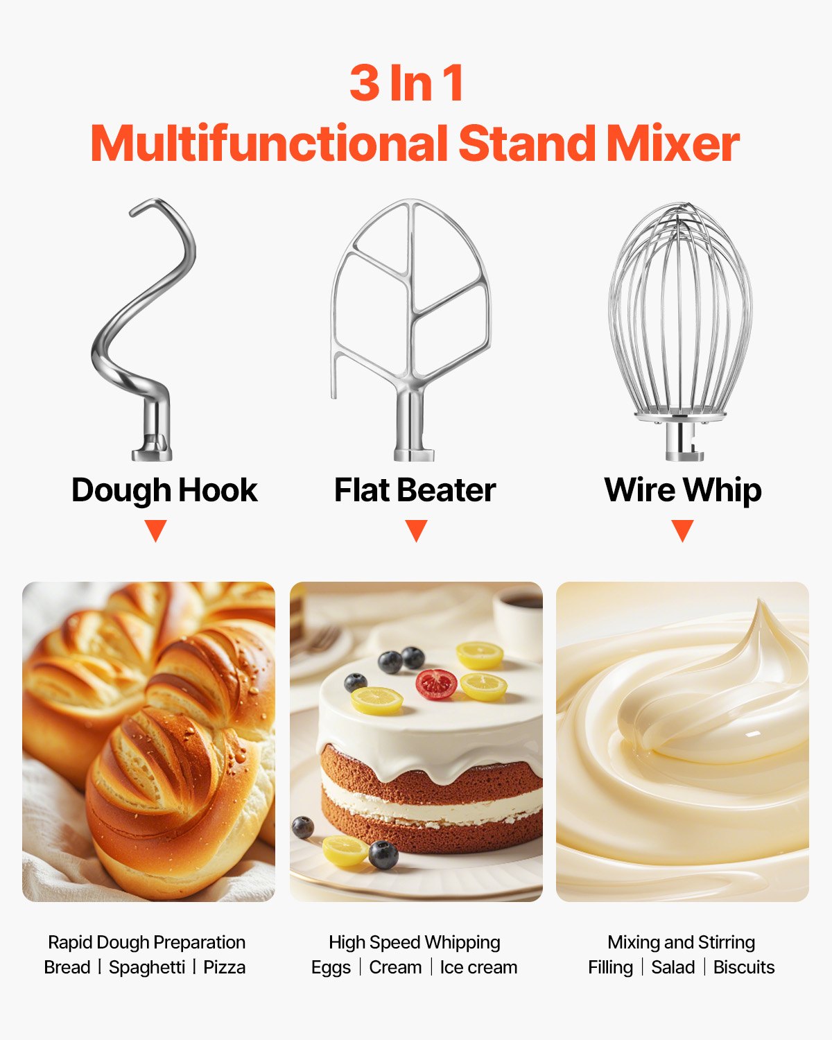Commercial Food Mixer 15Qt 600W 3 Speeds Adjustable 110/178/390 RPM Heavy Duty 110V With Stainless Steel Bowl Dough Hooks Whisk Beater Premium For Schools Bakeries Restaurants Pizzerias image 2