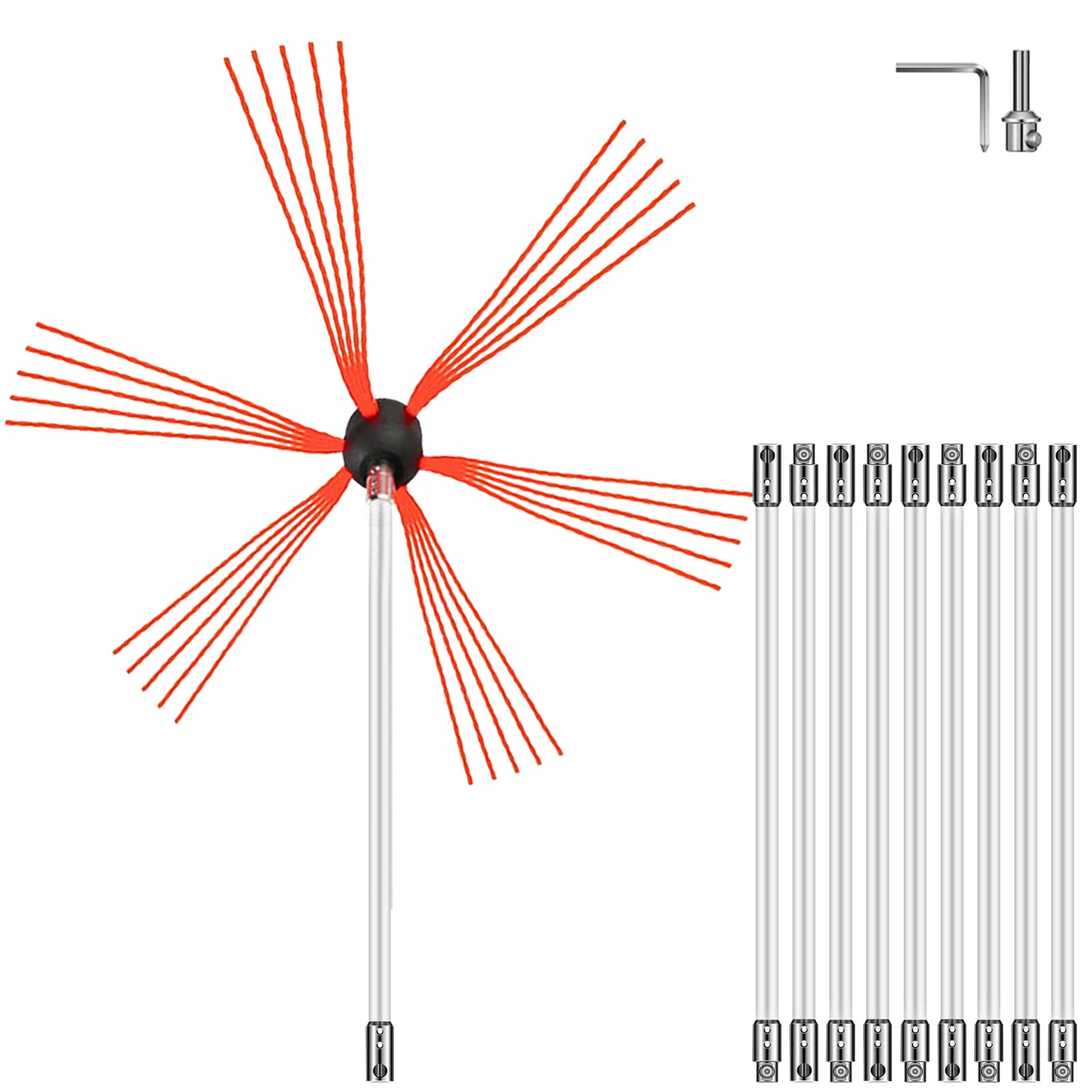 Chimney Sweep Kit 33FT, Chimney Cleaning Tool Kits With 10 Nylon Flexible Rods, Chimney Brush 394 Inch For Sweeping Fireplace