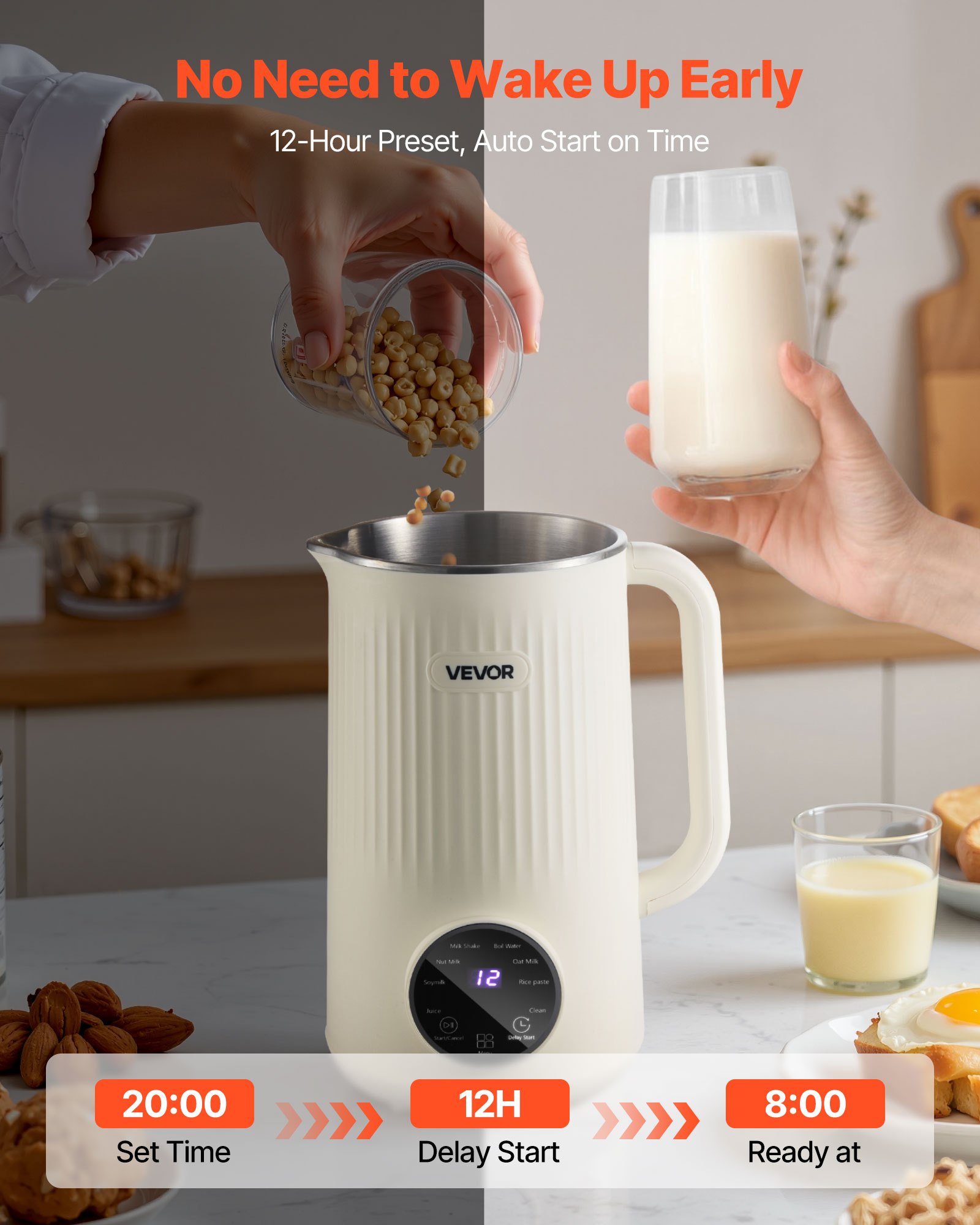 8-in-1 Nut Milk Maker, 34 Oz Soy Milk Maker With 180W Blending, For Homemade Oat, Nut, Soy, Juice, Milkshake, Rice Cereal, Plant-Based Beverages With Self-Cleaning, Boil Water, 12-Hour Delay - Image 2