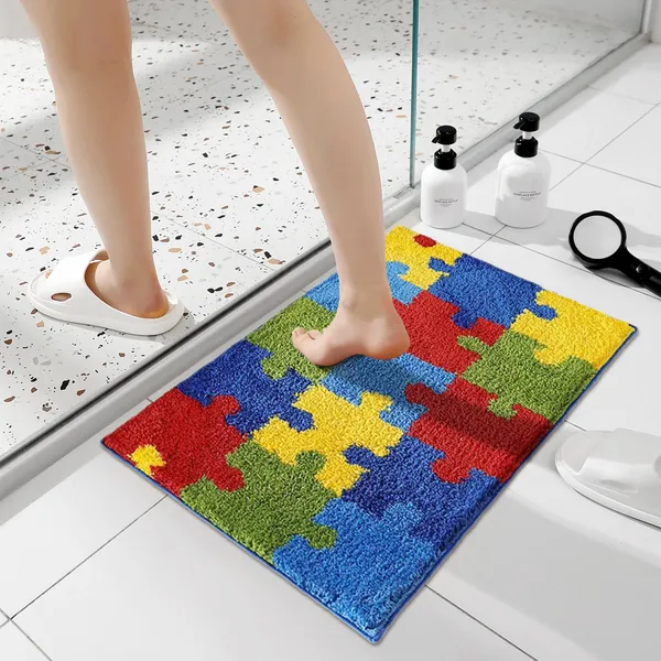 Bathroom Rug 20x32 Non Slip Fluffy Teal Bath Mat For Bathroom Floor Washable Plush Luxury Bath Rug For Tub Soft Shaggy Absorbent Shower Sink Mat - Image 1