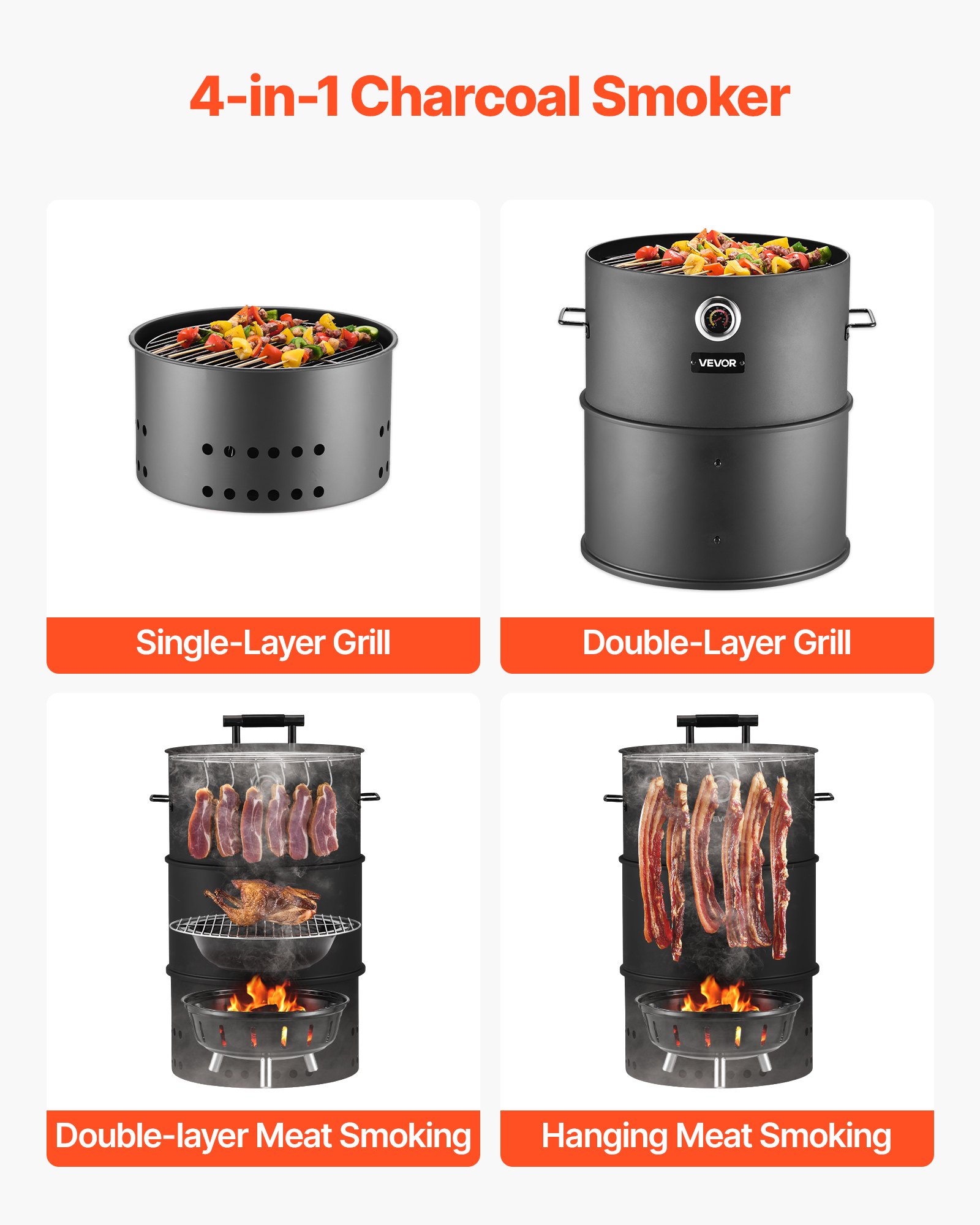 Charcoal Smoker Grill — 18.5" Barrel Charcoal BBQ Smoker — photo 4
