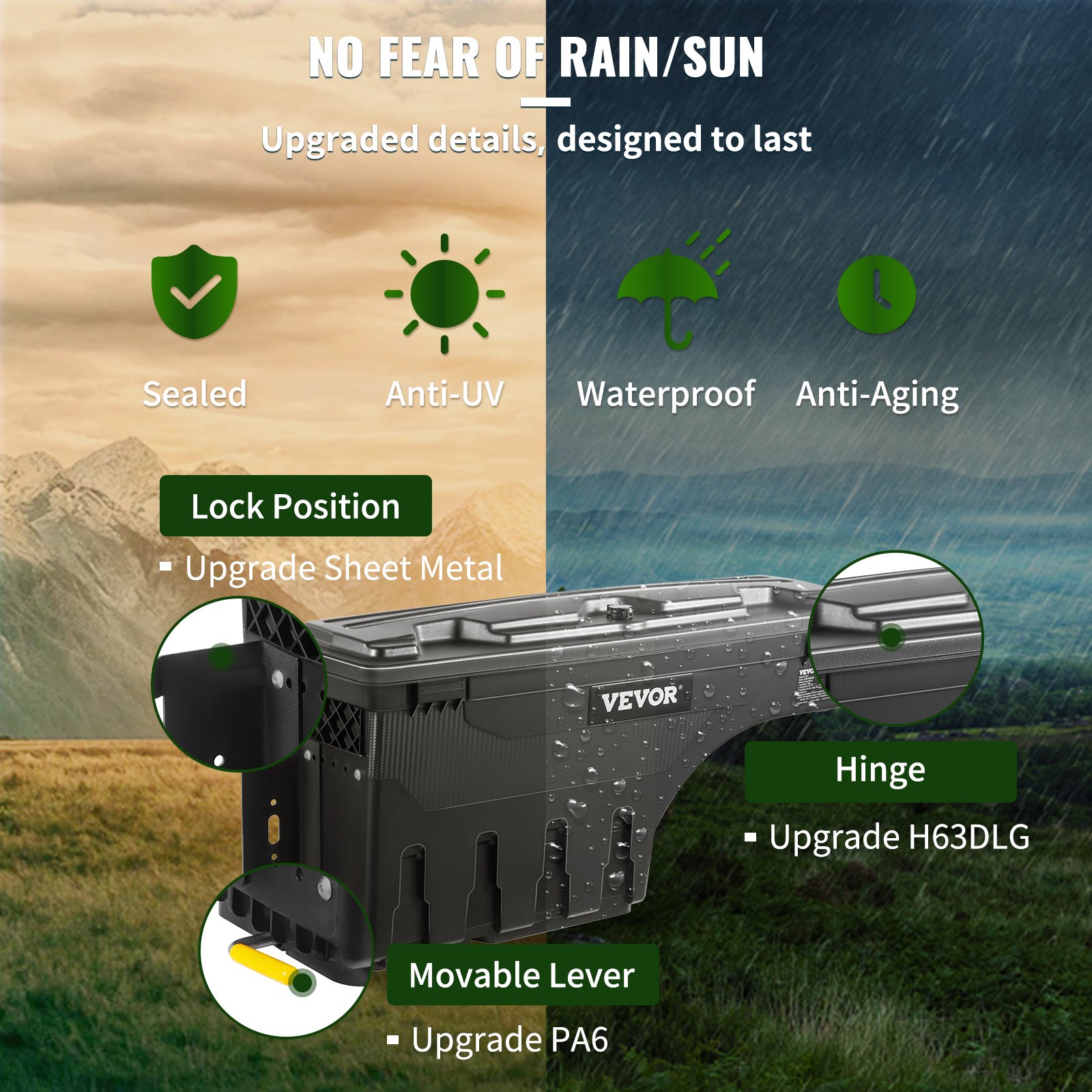 Waterproof hinged lid and combination padlock on Vevor Toyota Tundra wheel well tool box