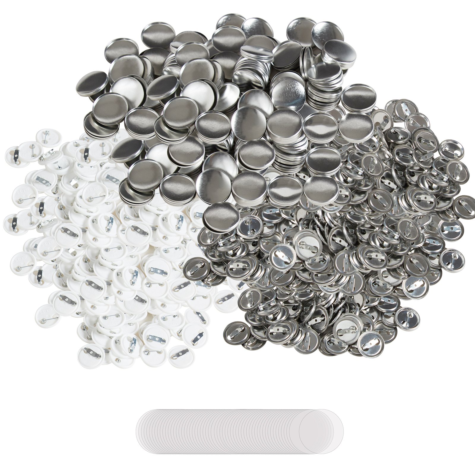 500 Sets 1 Inch 25mm Pin Back Button Parts, DIY Round Button Badge Parts, Set Includes Metal Top, Plastic/Metal Button, Clear Film, And Blank Paper For Gifts Presents, Machine NOT Included - Image 1