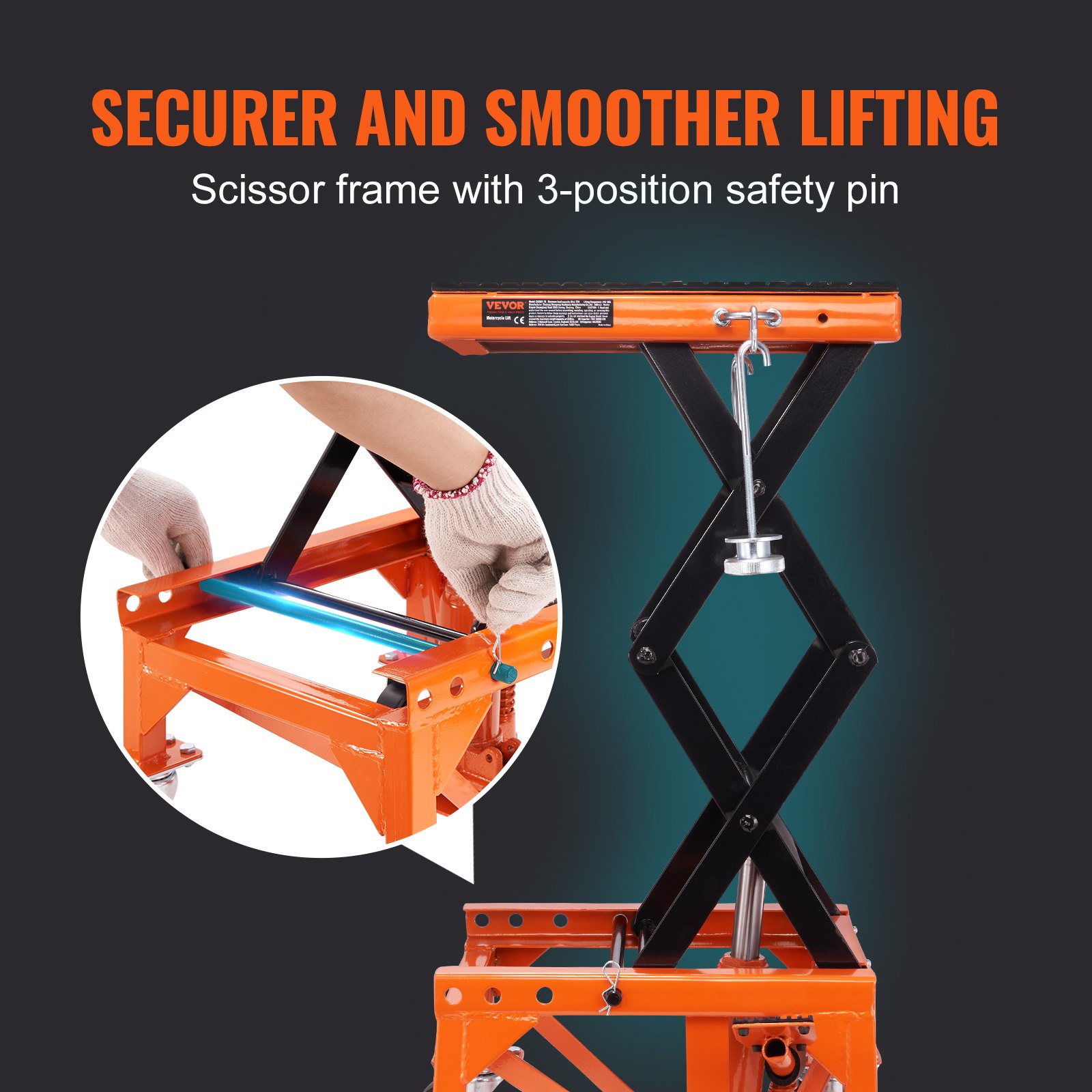 Hydraulic Motorcycle Lift Table, 350 LBS Capacity Motorcycle Scissor Jack Lift With Wide Deck, J-hooks, 4 Wheels, Hydraulic Foot-Operated Jack Stand For ATV Dirt Bikes image 4