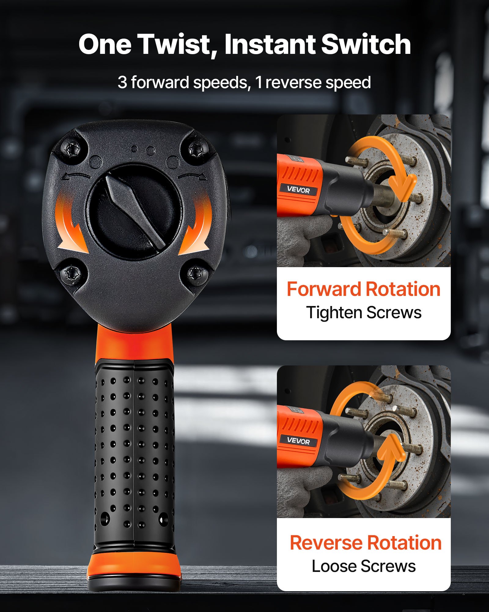 Air Impact Wrench, 1/2" Drive Pneumatic Impact Wrench Up To 1100 Ft-lbs Reverse Torque, 7500RPM 4-Speed Adjustable & Lightweight Pneumatic Gun For Auto Repairs And Maintenance