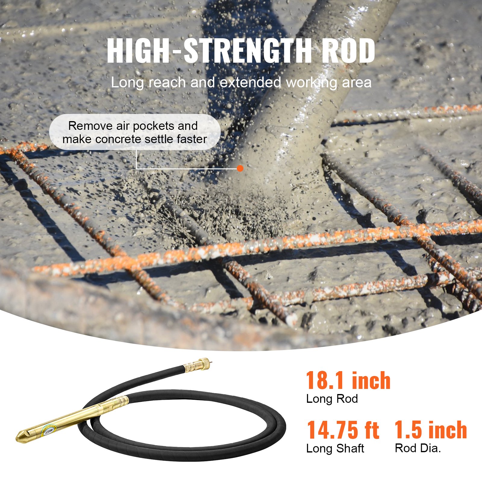 Electric Concrete Vibrator, 1300W 16000 VPM, 2HP Copper Motor Handheld Concrete Vibrating Tool, Portable Pencil Cement Vibrator With Shaft Of 14.75ft / 4.5m, Remove Air Bubble And Level Concrete — вид 3