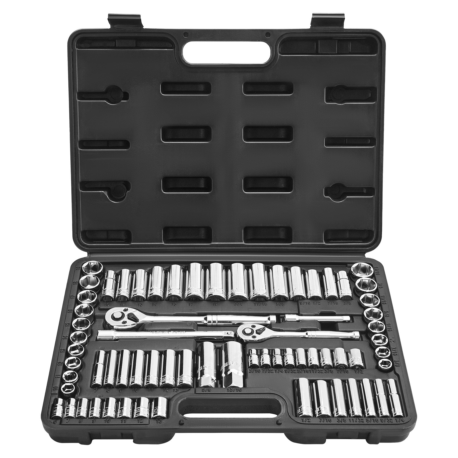 Socket Set, 69 Pieces, 3/8 & 1/4 Inch Drive Socket And Ratchet Set, SAE And Metric, Deep And Standard, Mechanic Tool Kit With Accessories And Storage Case, CR-V Alloy Steel, For Auto Repair - Image 1