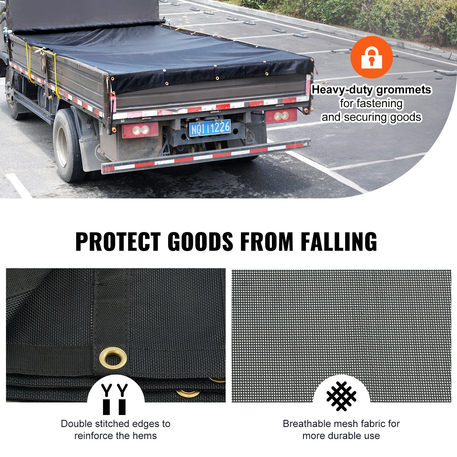 Dump Truck Mesh Tarp, 7 X 14 Ft, PVC Coated Black Heavy Duty Cover With 5.5" 18oz Double Pocket, Brass… image 3