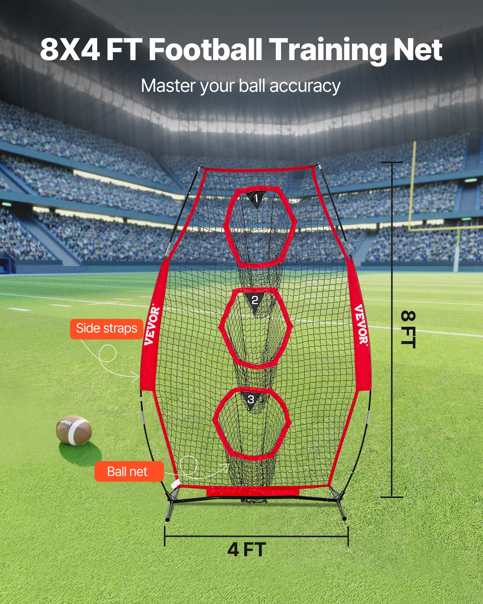 Football Trainer Throwing Net, Training Throwing Target Practice Net With 5 Target Pockets, Knotless Net Includes… - 4