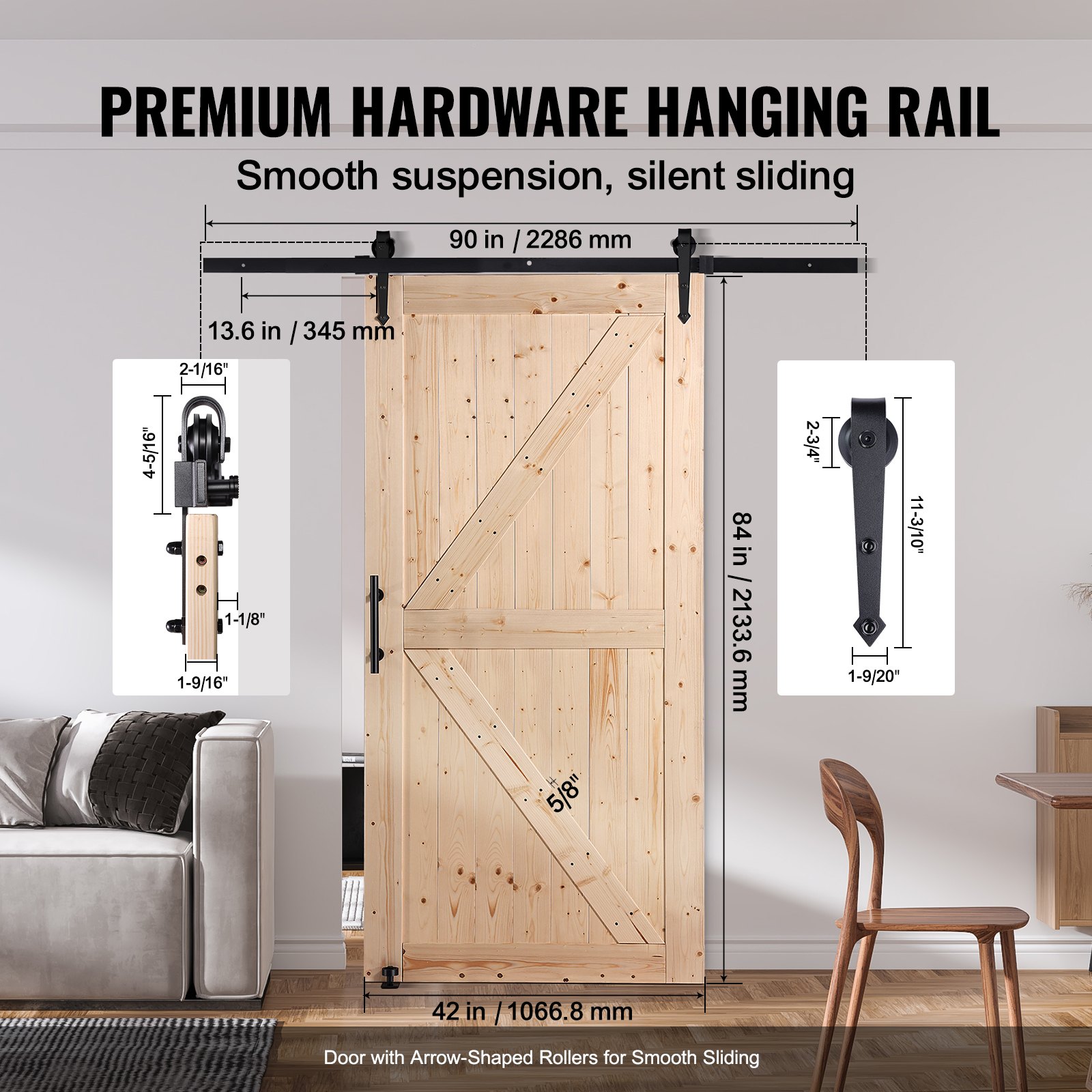 Barn Door And Hardware Kit, 42" X 84" Wood Sliding Barn Door, Smoothly And Quietly, Barn Door Kit With… image 4