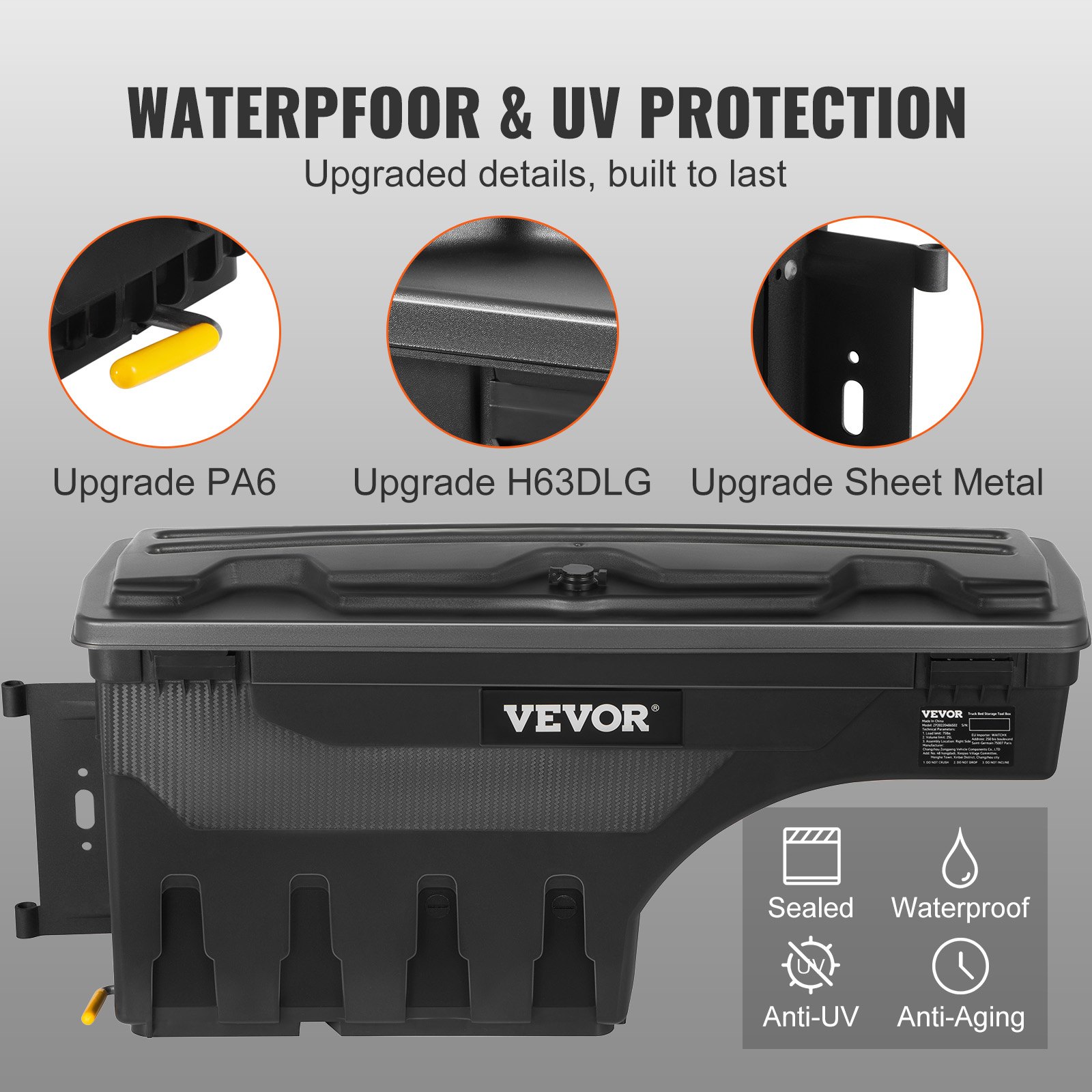 Truck Bed Storage Box, Lockable Swing Case With Password Padlock, 6.6 Gal/25 L ABS Wheel Well Tool Box, Waterproof… - 4