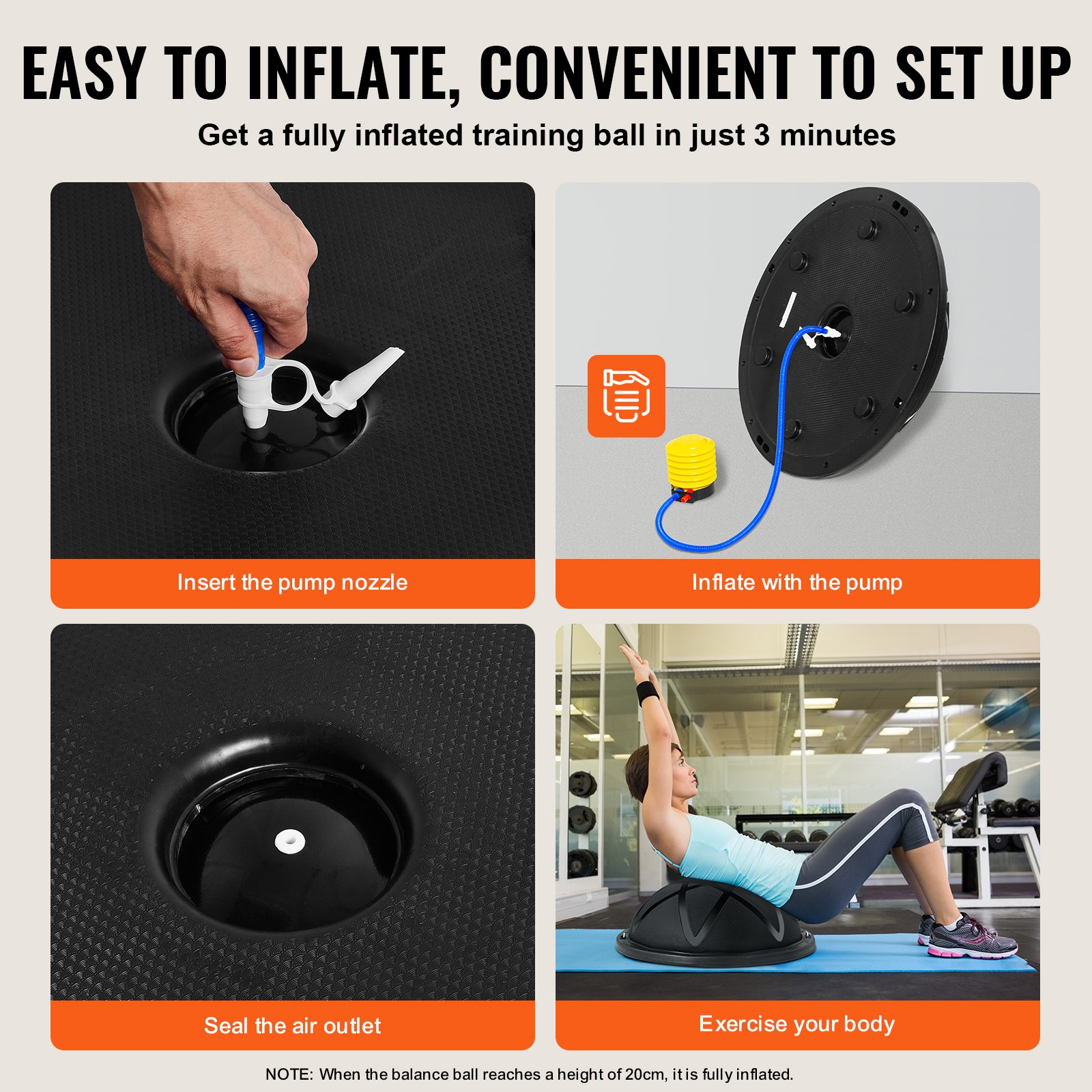 Half Exercise Ball Trainer, 23 Inch Balance Ball Trainer, 660 Lbs Capacity Stability Ball, Yoga Ball With Resistance Bands And Pump, Strength Fitness Ball For Home Gym, Full Body Workouts, Black image 5