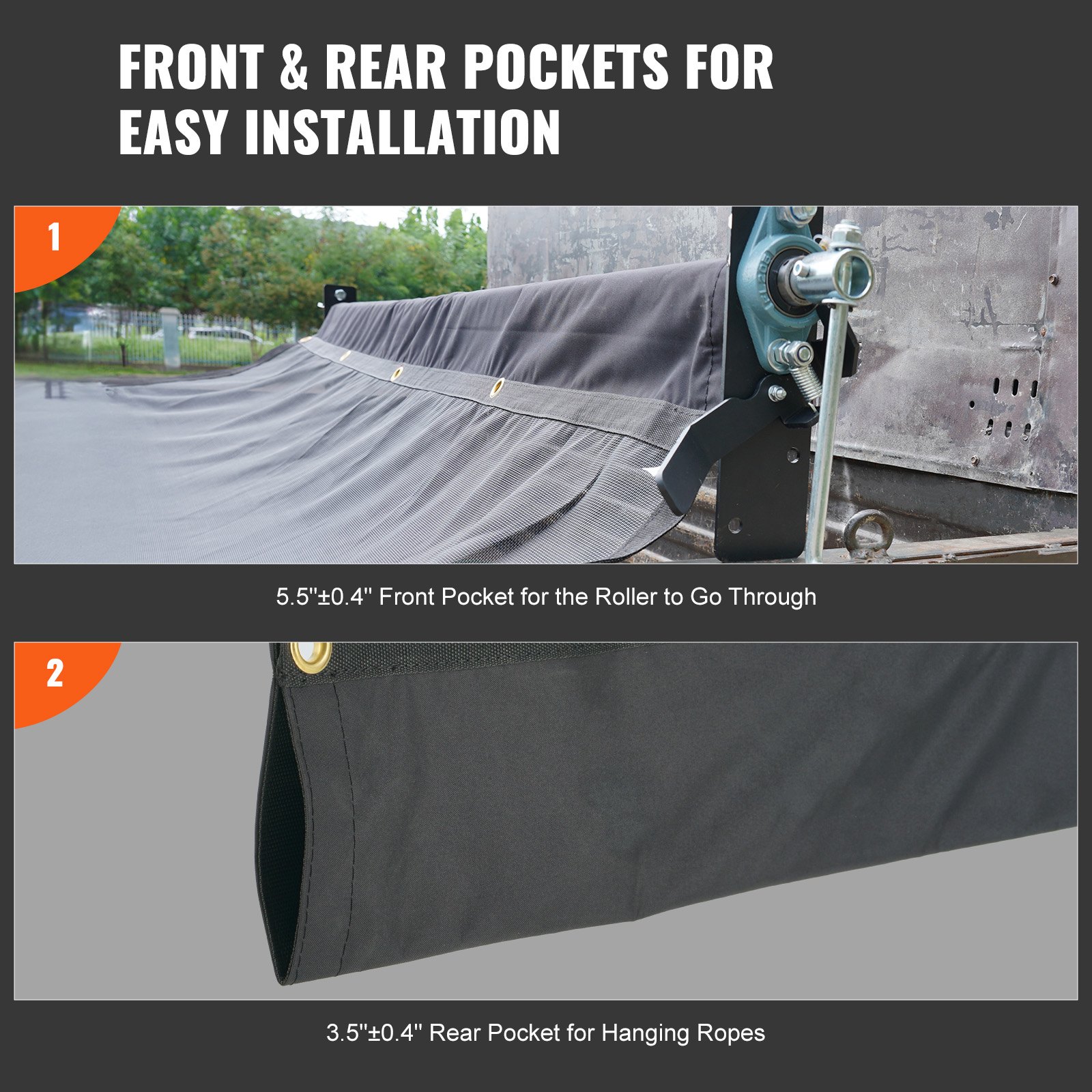 Dump Truck Mesh Tarp, 7 X 18 Ft, PVC Coated Black Heavy Duty Cover With 5.5" Double Pocket, Brass Grommets,… - 5