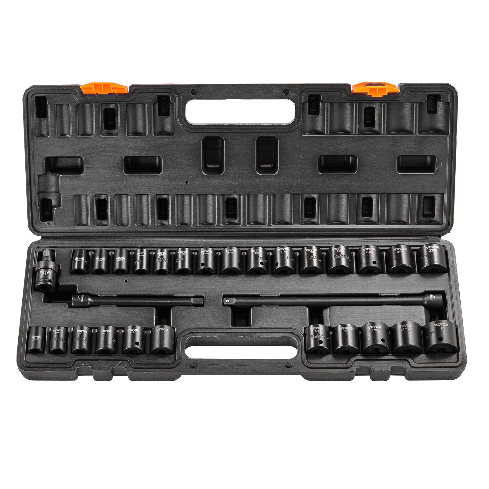 3/8" Drive Impact Socket Set, 29 Piece Shallow Socket Set SAE 3/8"-1" And Metric 8-22mm, 6 Point CR-MO Alloy Steel For Auto Repair, Easy-to-Read Size Markings, Rugged Construction, Storage Case - Image 1