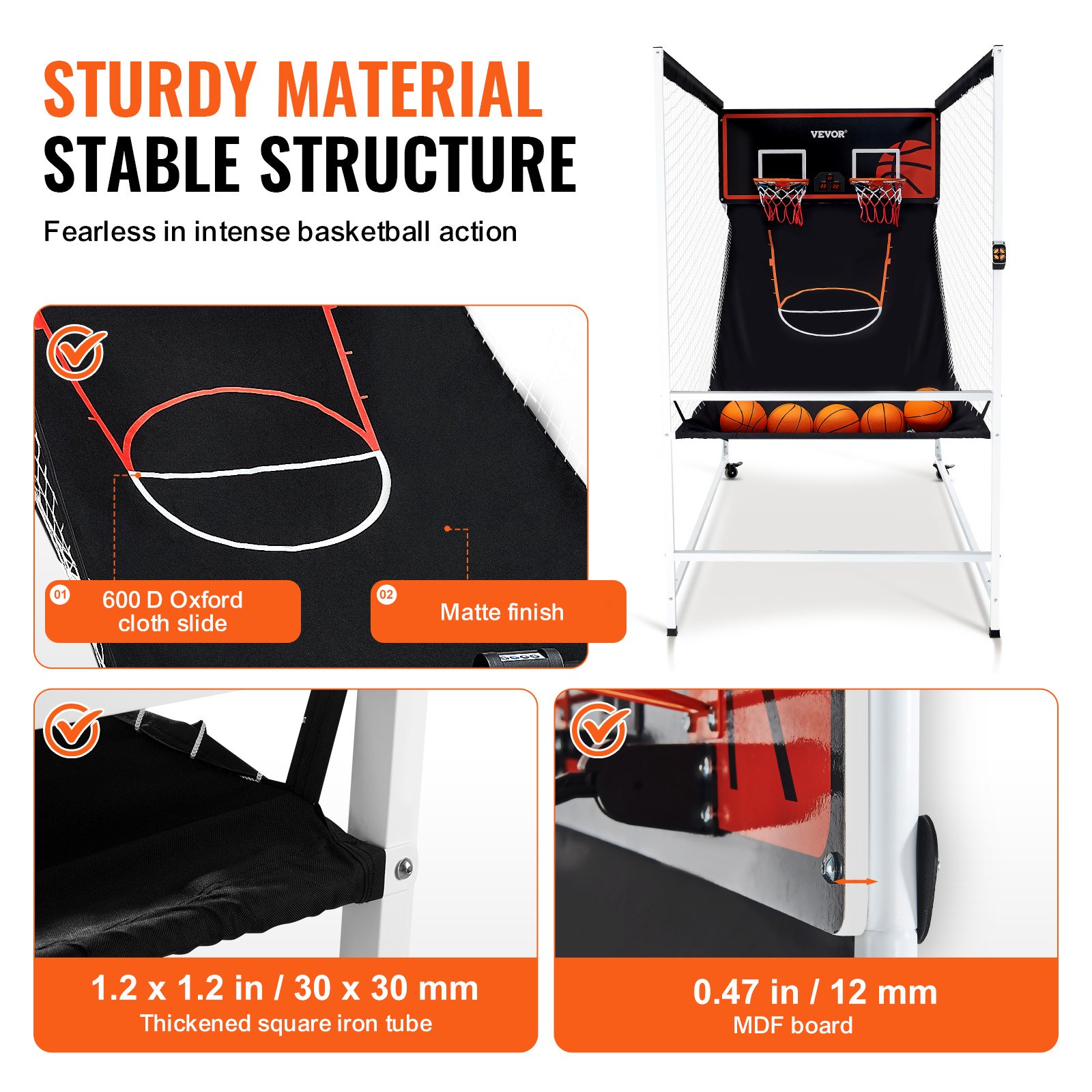 Arcade Cage Basketball Game, 2 Player Indoor Basketball Game, Home Dual Shot Sport With 5 Balls, 8 Game Modes, Electronic Scoreboard, And Inflation Pump, For Kids, Adults (Black & White)