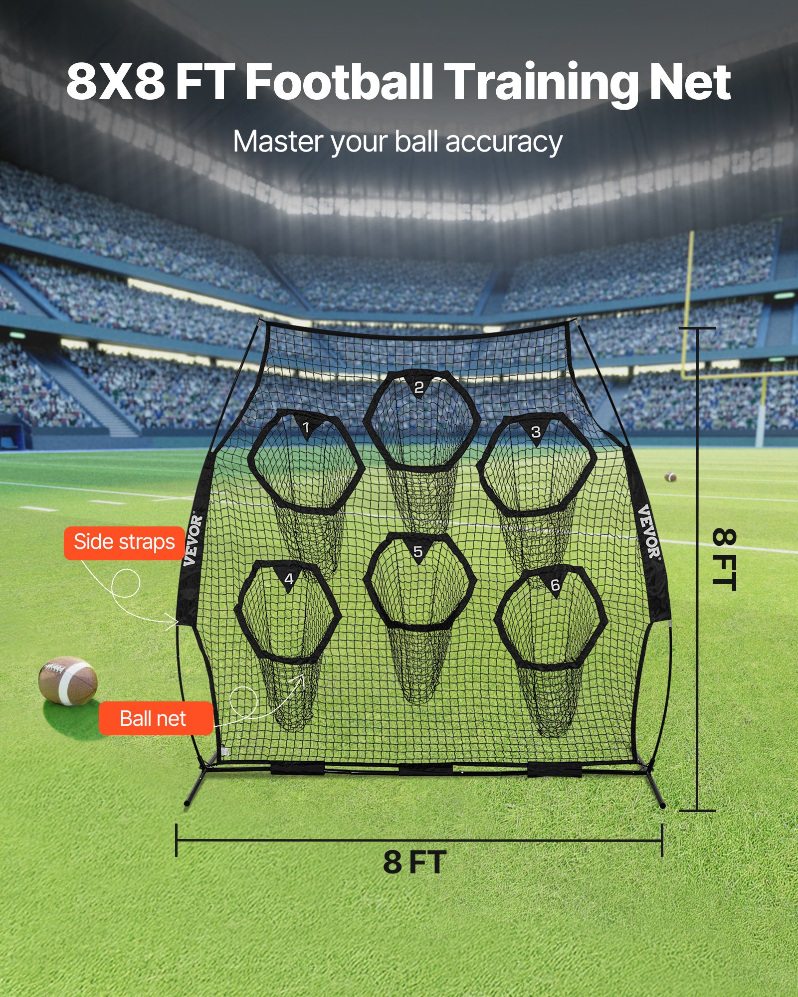 8 X 8 Ft Football Trainer Throwing Net, Training Throwing Target Practice Net With 6 Target Pockets… image 3