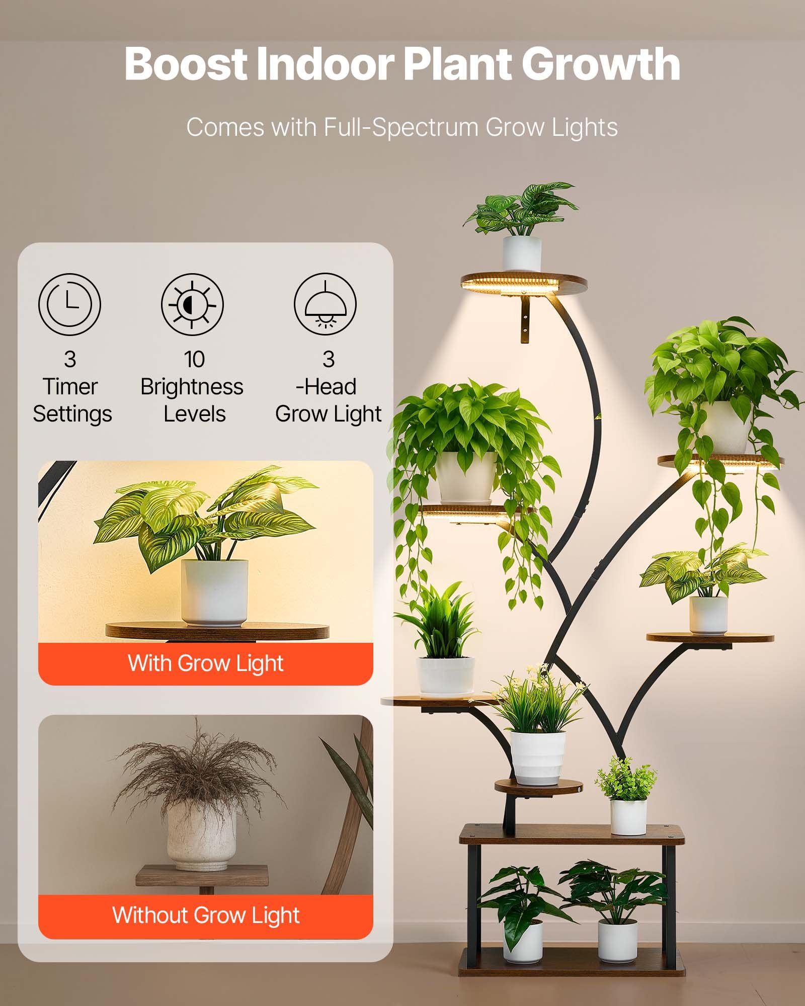 Plant Stand Indoor With Grow Lights, 62 In Tall 8-Tier Lighted Plant Shelf, Metal Corner Plants Holder, 3 Timer & 10… - 4