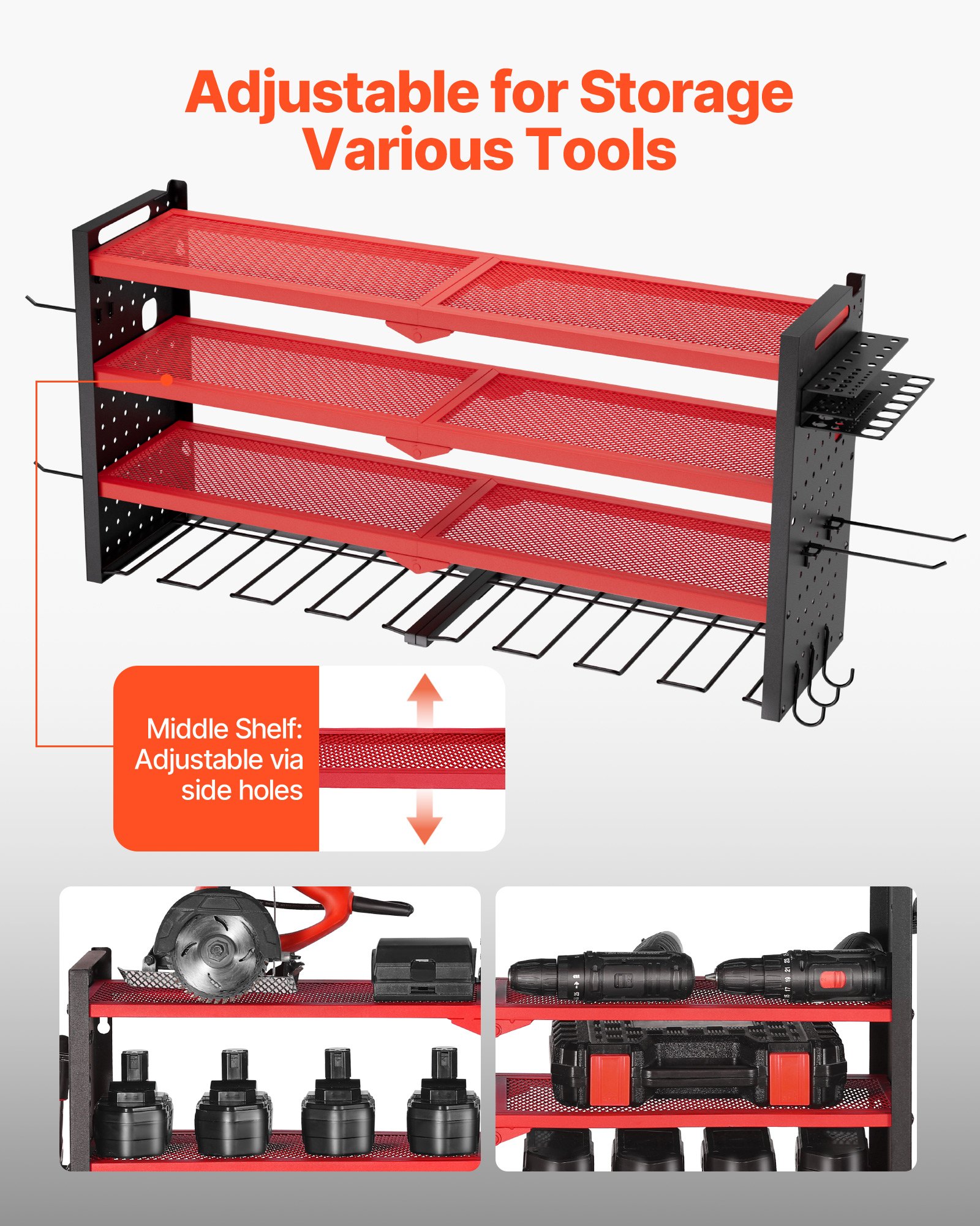 Power Tool Organizer Wall Mount, 4-Layer Storage Rack With 8 Drill Holders, Tools Holder And Storage Rack With Side… - 3