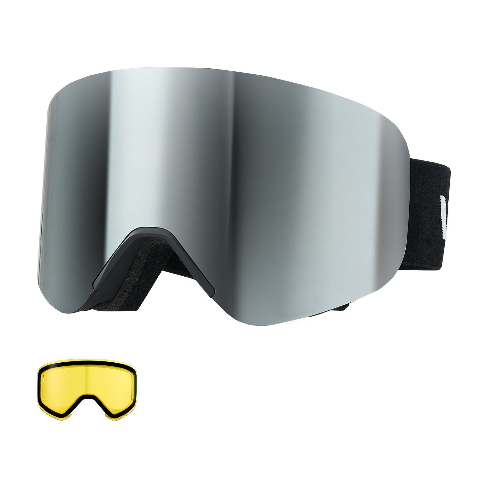 Frameless Ski Goggles, Magnet Cylindrical Lens With Silver Mirror Revo Coating, OTG Anti Fog Snow Goggles For Men Women, TPU Frame & Ventilation Structure, Fit For Skiing, Skating, Snowboarding - Image 1