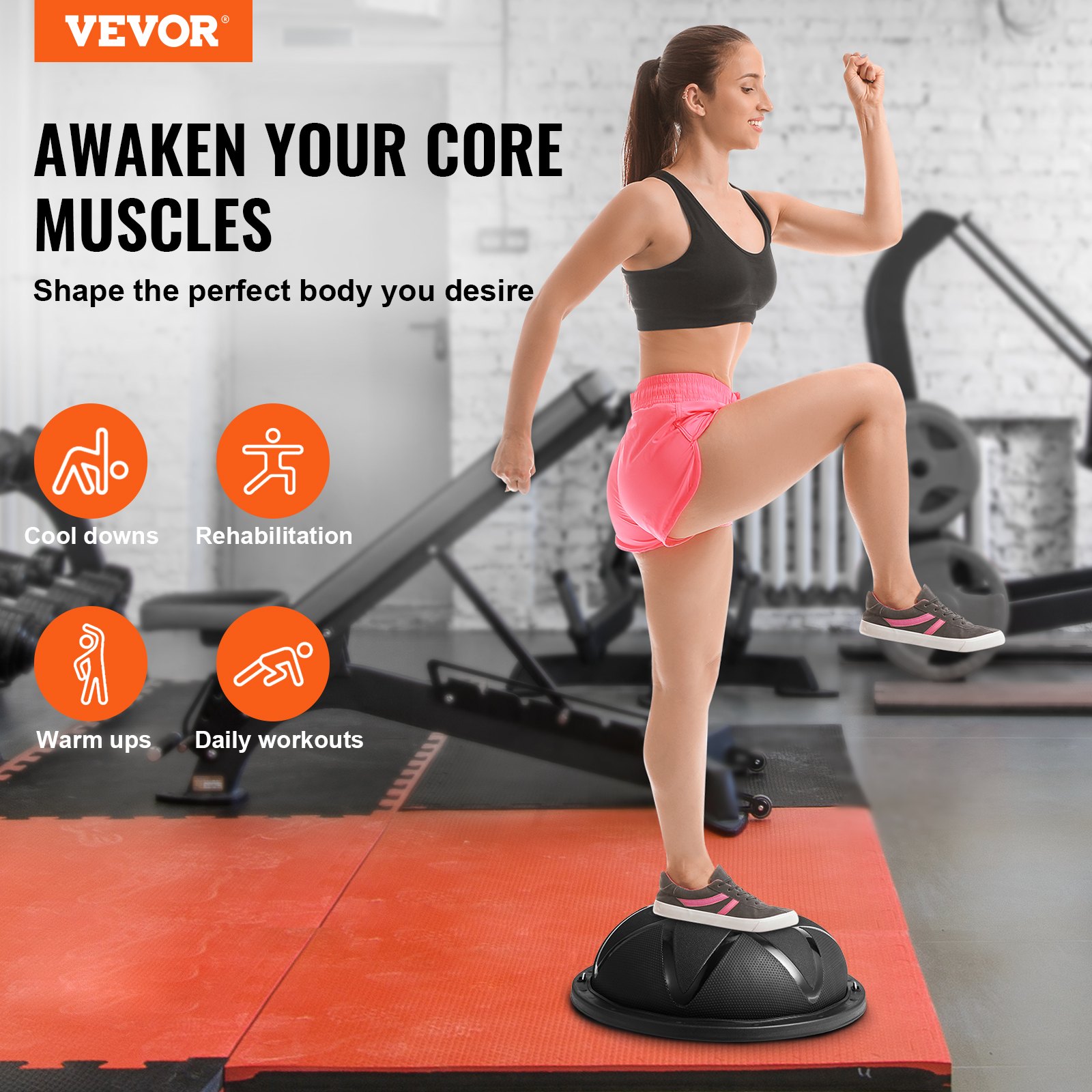 Half Exercise Ball Trainer, 23 Inch Balance Ball Trainer, 660 Lbs Capacity Stability Ball, Yoga Ball With Resistance Bands And Pump, Strength Fitness Ball For Home Gym, Full Body Workouts, Black image 2