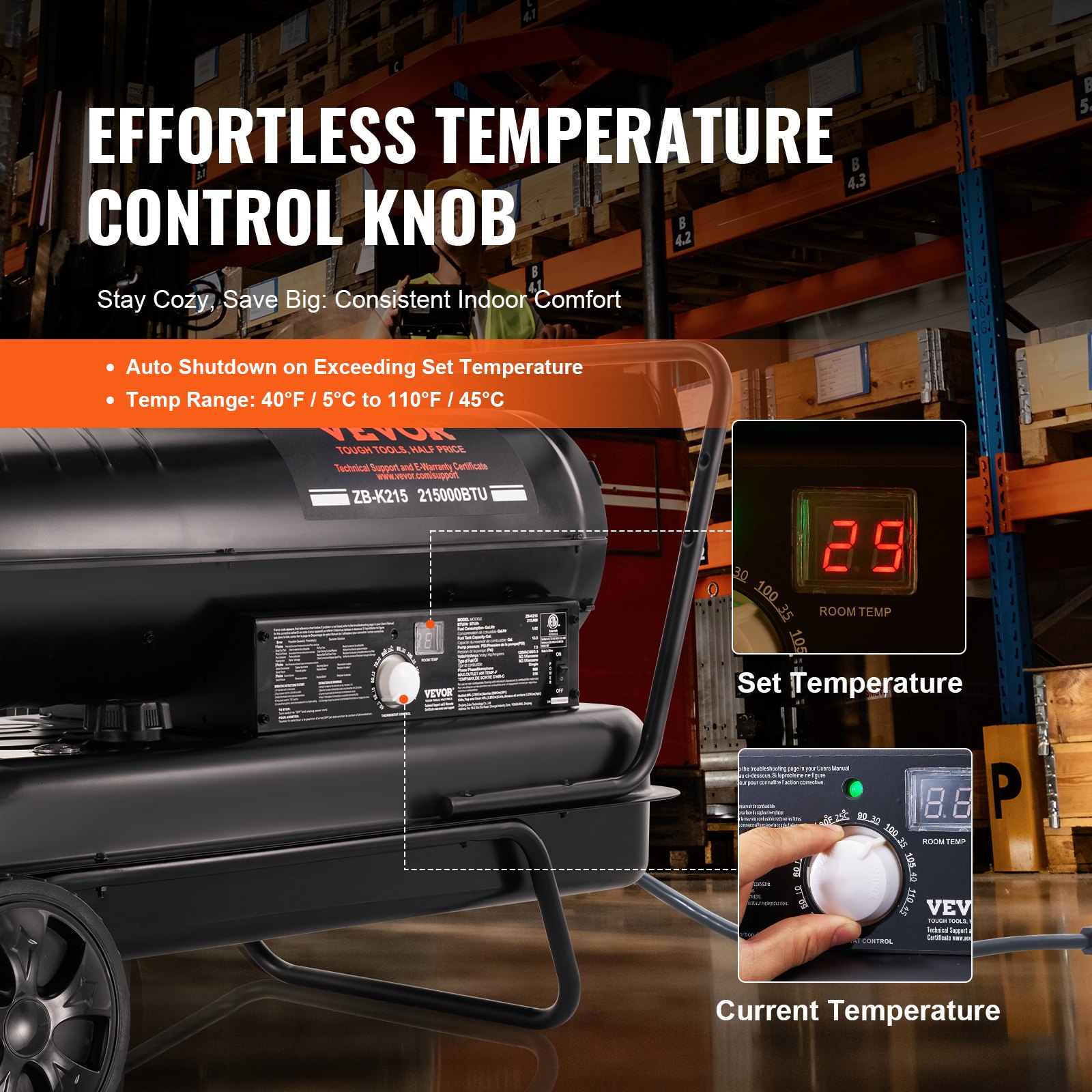 Kerosene Forced Air Heater, 215000 BTU Portable Torpedo Diesel Space Heater With Thermostat, 13.2 Gallon… image 3
