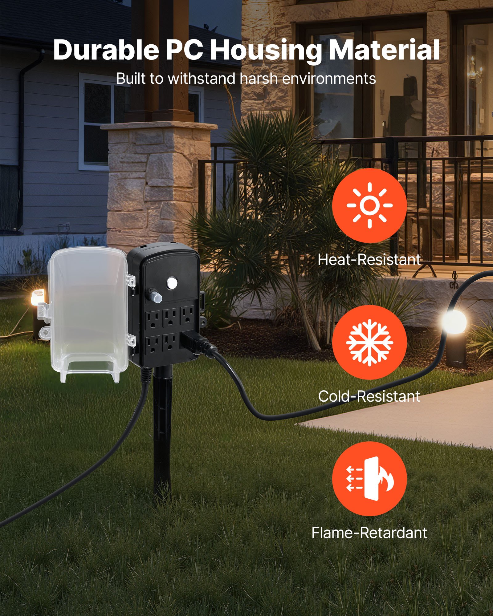 Outdoor Power Stake, 100 FT Extension Cord, Outdoor Power Strip Weatherproof With Cover And Overload Protection, 6… - 6