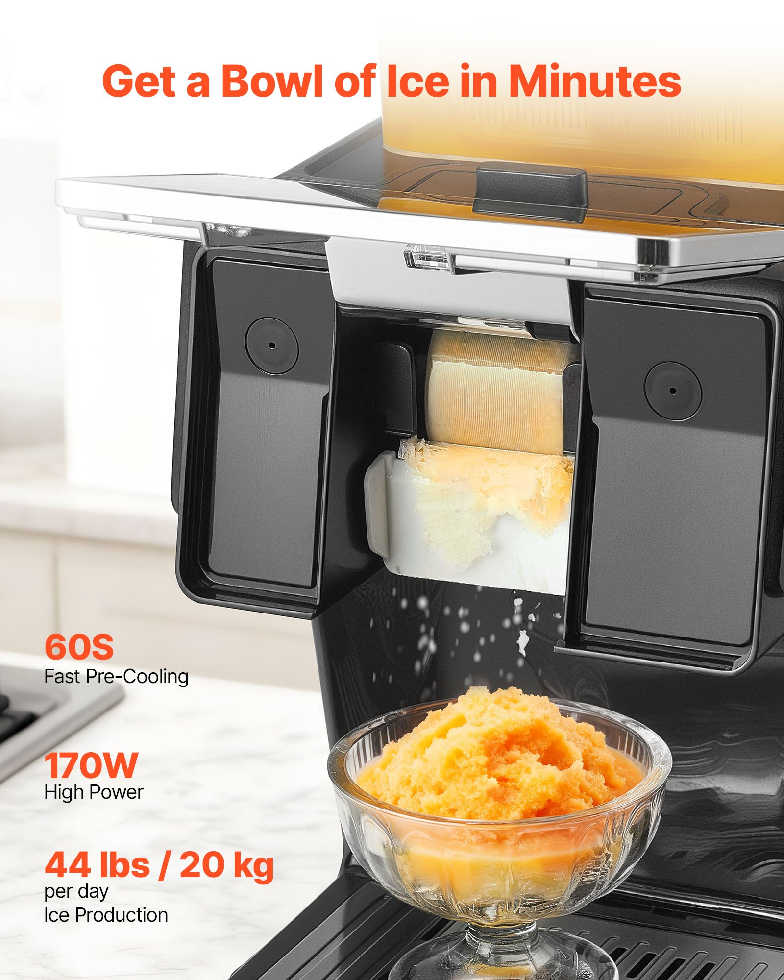 Snowflake Ice Machine, 44LBS/24H Snowflake Ice Maker, Ice-Shaver Machine With Stainless Steel Blade, Electric Snow Cone Maker With 0.2 Gal Tank, 60S Fast Pre-Cooling, For Home & Small Gatherings - Image 3