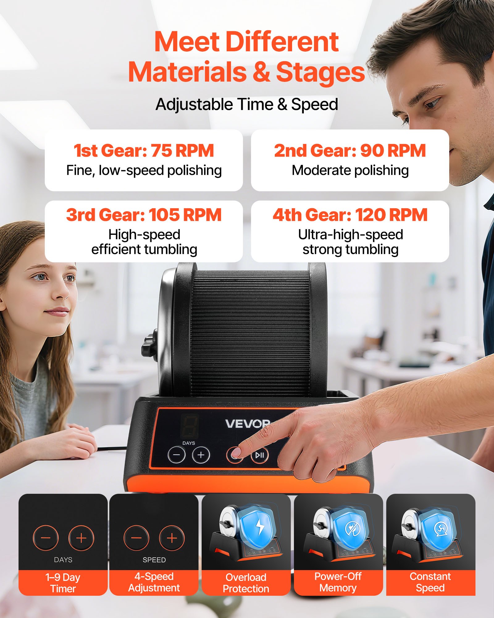 Rock Tumbler Kit, Rock Polishing Kit, 4 Speed Settings 9-Day Polishing Timer Stone Polishing Kit, Rock Polisher With… - 5