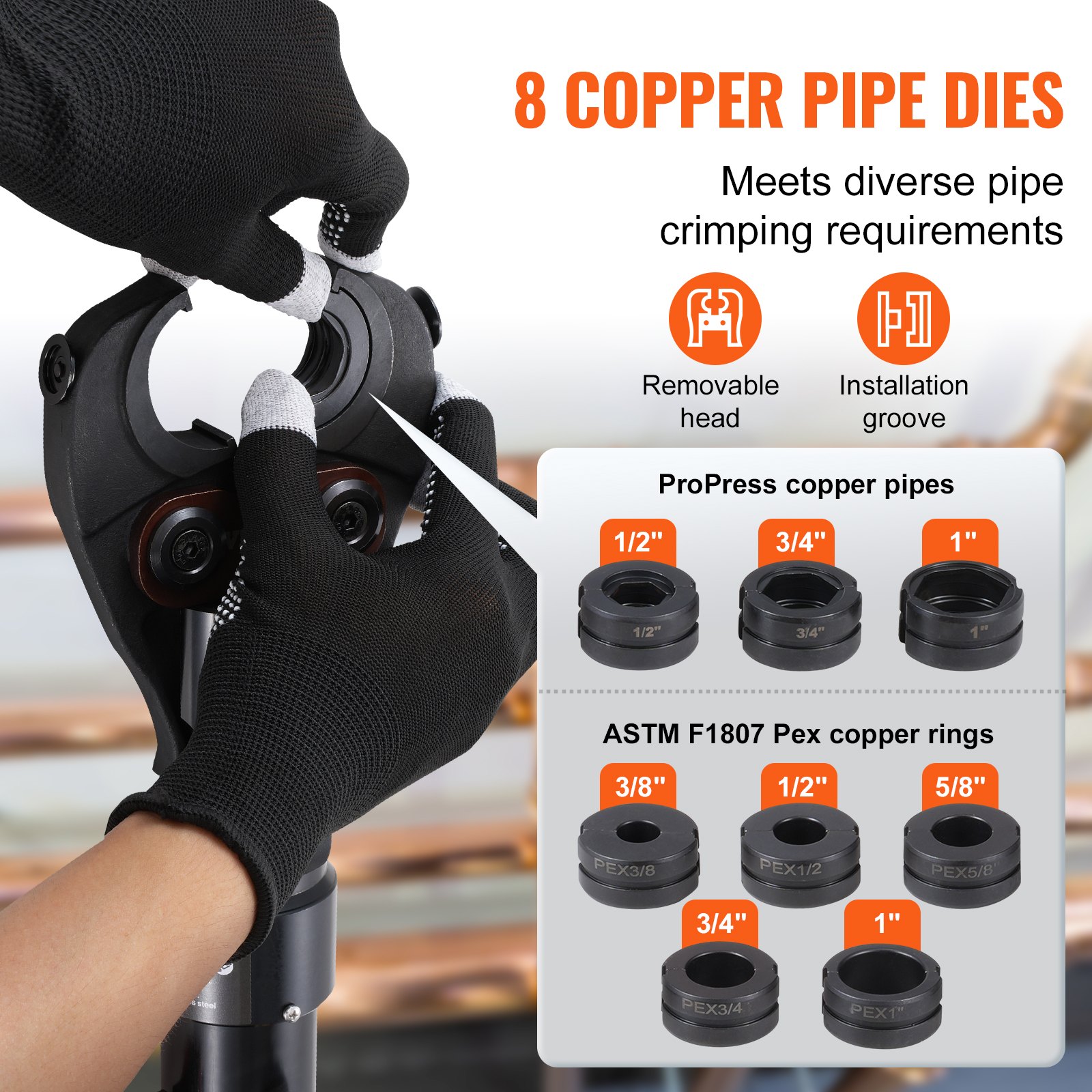 Copper Pipe Crimping Tool, Hydraulic Driven Press Tool With 1/2", 3/4", 1" Jaws For Copper Pipe And 3/8"… image 3