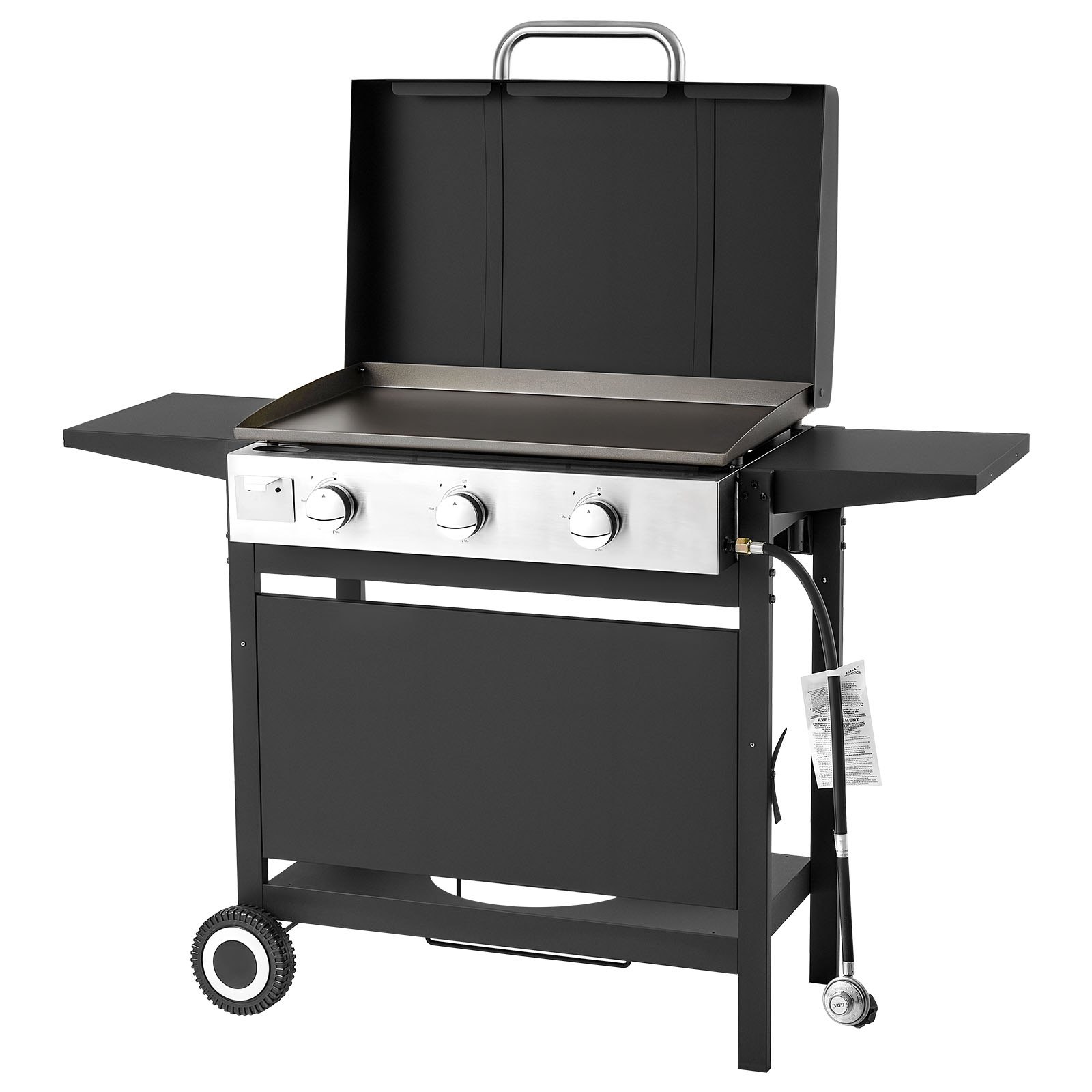 Gas Griddle, 3-Burner Flat Top Grill, Propane Griddle With Wheels, Lid, 3 X 11000 BTU Outdoor Flat Top Grills For Pan-Frying, Grilling, Stir-Frying, &