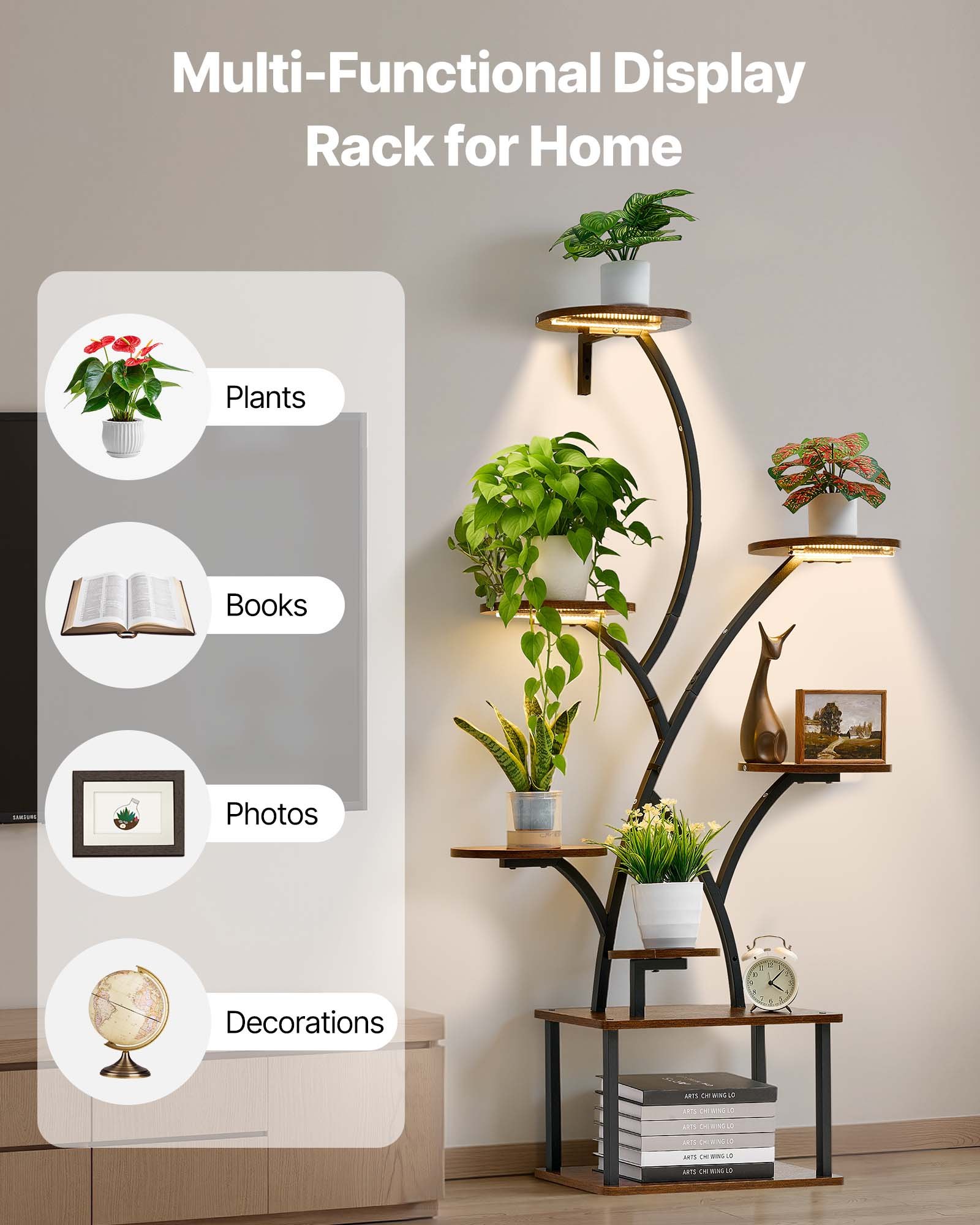 Plant Stand Indoor With Grow Lights, 62 In Tall 8-Tier Lighted Plant Shelf, Metal Corner Plants Holder, 3 Timer & 10… - 6