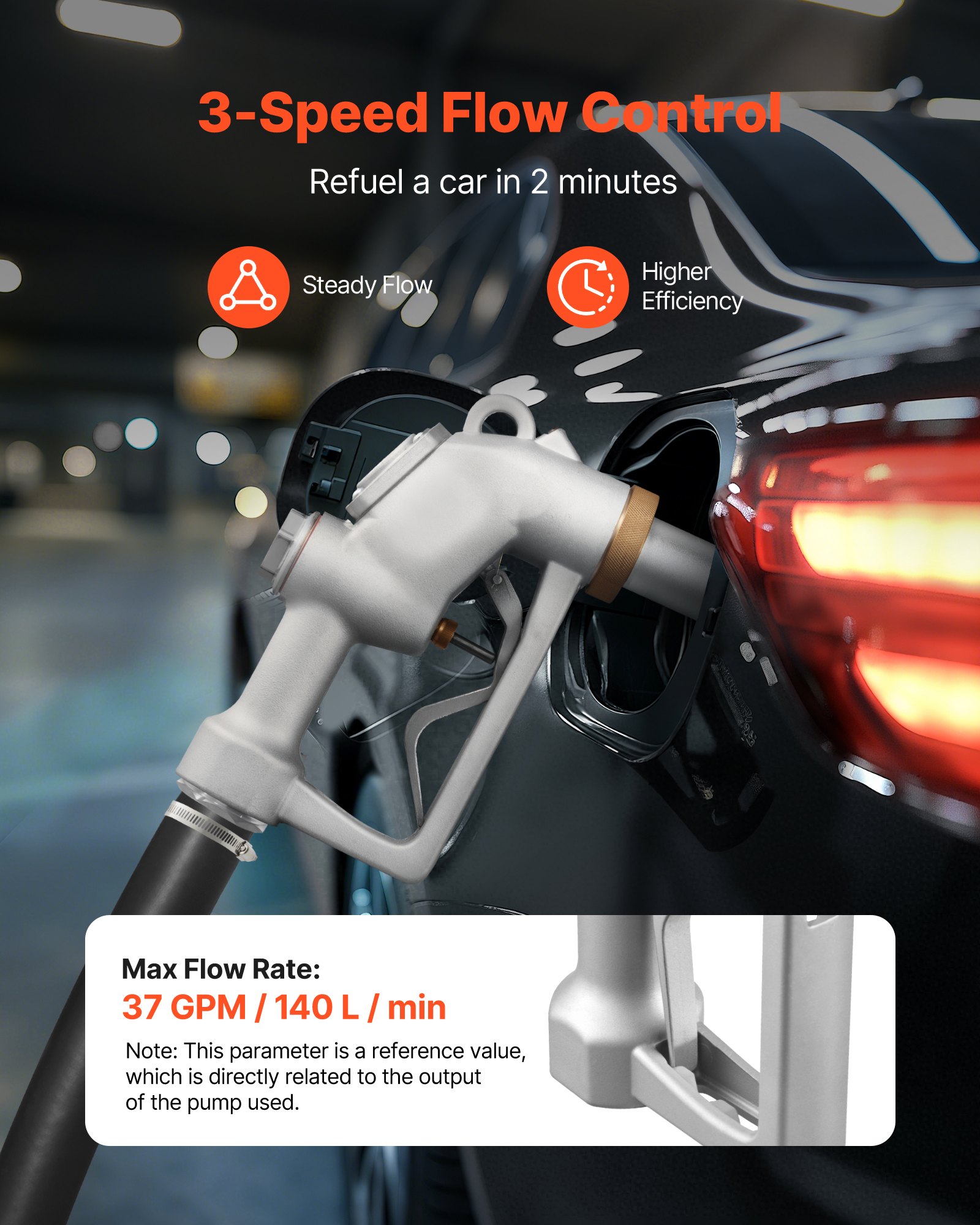 1.5 Inch Barb Automatic Fuel Nozzle With Swivel, Max Flow Rate 37 GPM, Auto Shut Off Diesel Gas Pump Nozzle With 3-Speed Trigger Lock & 1.5 Inch (OD=40 Mm) Spout For Gasoline, Diesel, Kerosene