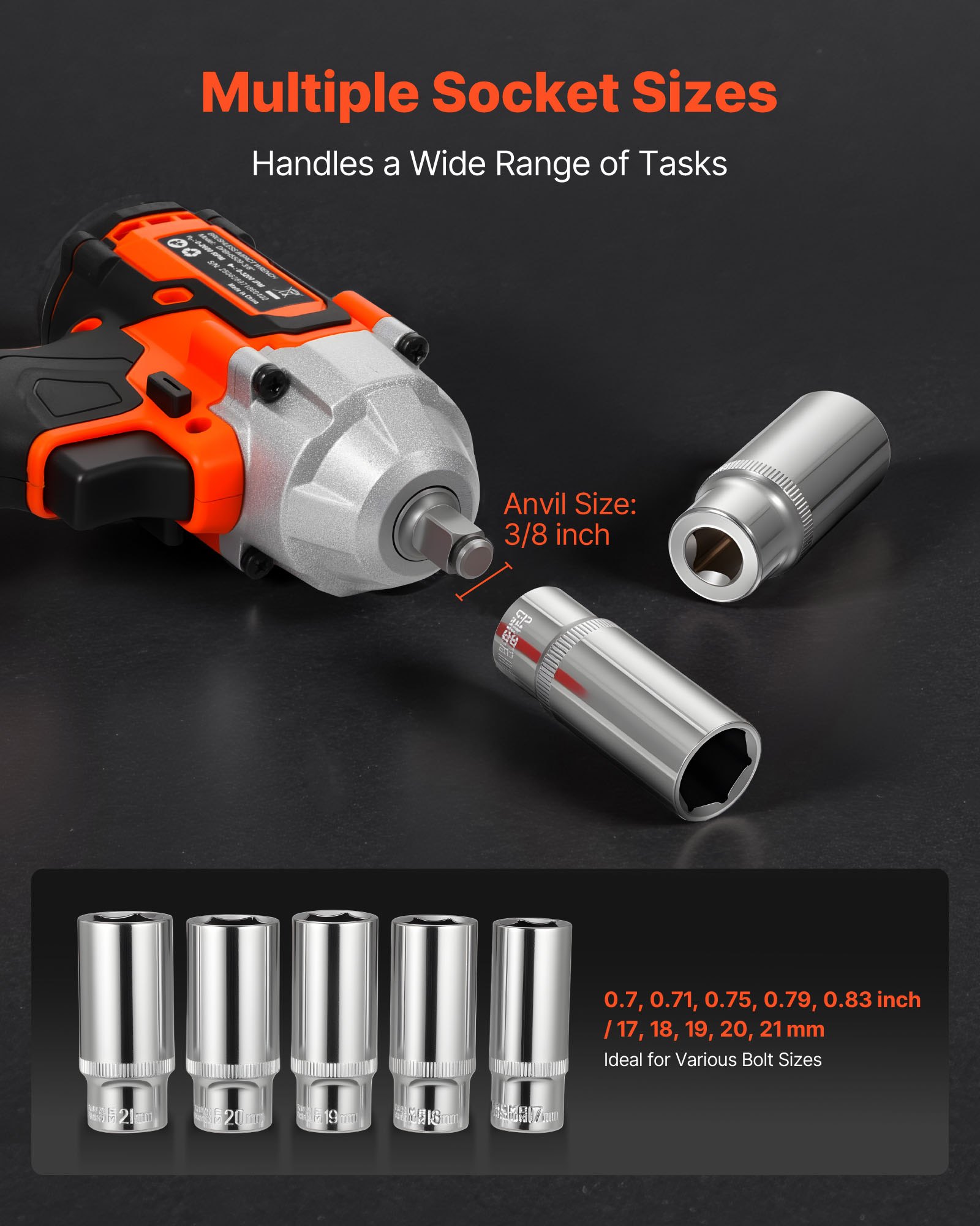 Cordless Impact Wrench, 280 Ft-lbs / 380 N�m High Torque, 3/8 Inch, 20V Electric Impact Wrench With Brushless Motor,… - 6