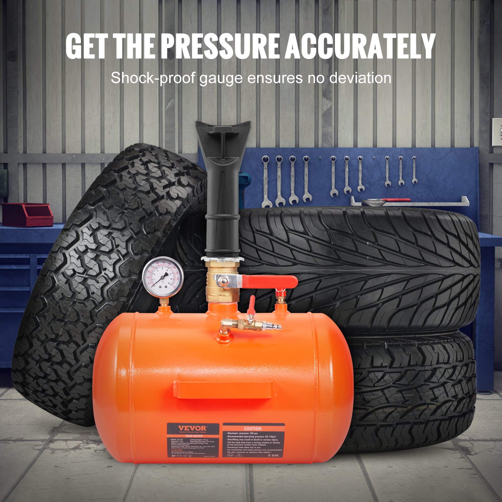 Tire Bead Blaster, 5 Gallon/19L Capacity, Includes Pressure Gauge & Handle, 145 PSI Max Inflation Tank… image 5