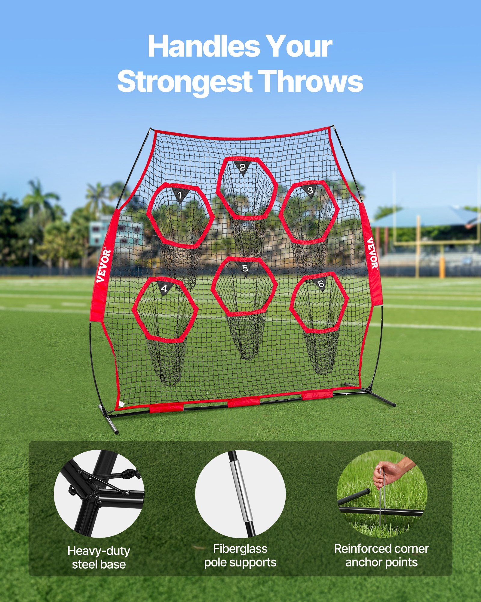 8 X 8 Ft Football Trainer Throwing Net, Training Throwing Target Practice Net With 6 Target Pockets… image 4