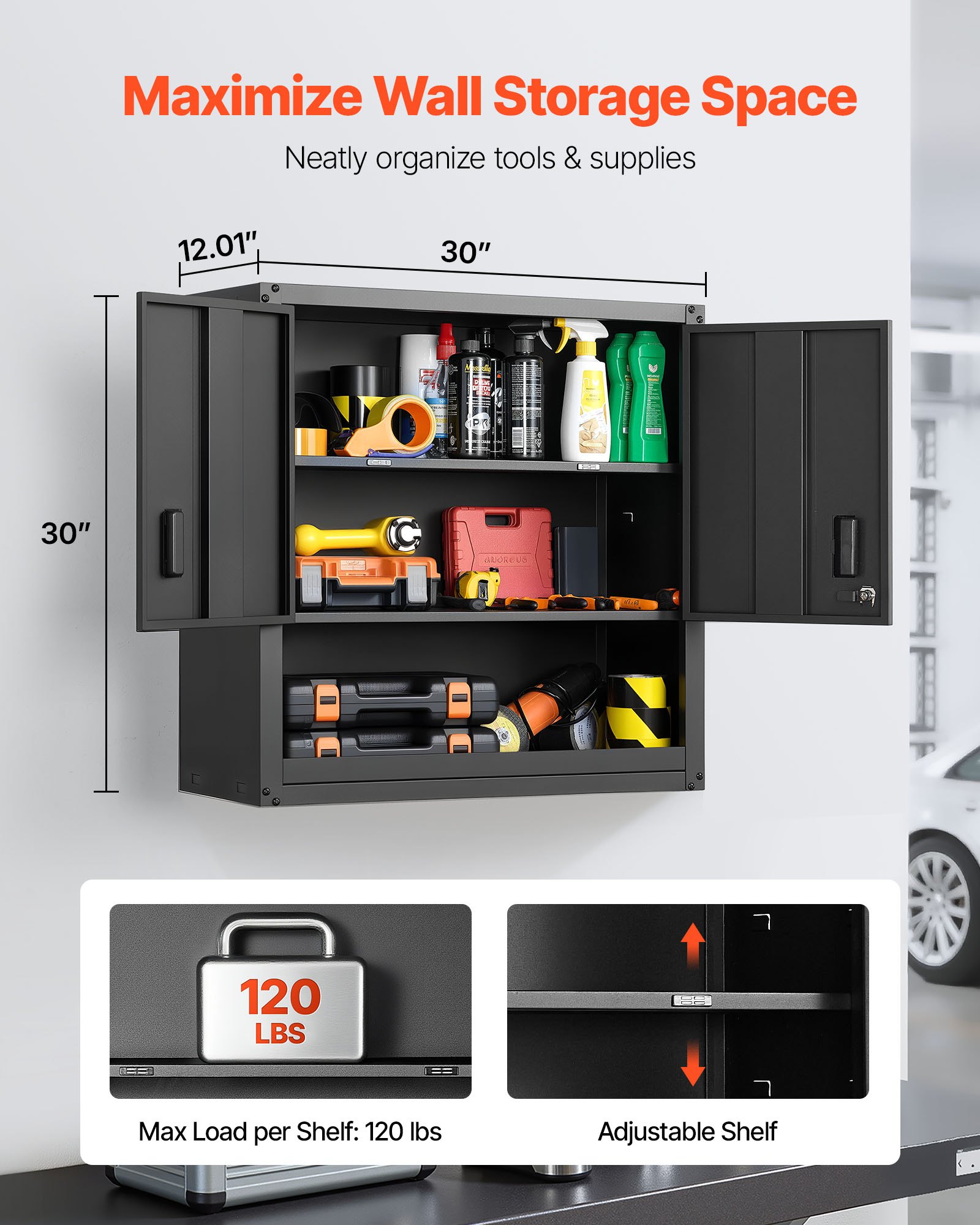 Metal Wall Cabinet, 30W X 12.01D X 30H Inch, Steel Floating Hanging Storage Cabinet With Locking Doors… image 2