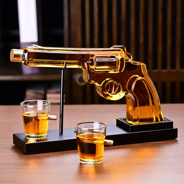Gifts For Men Dad, 10 Oz Whiskey Gun Decanter Set + 2 Bullet Glasses - Unique Birthday Pistol Gift Ideas Daughter Son, Personalized Liquor Dispenser - Scotch Bourbon Vodka, Him, Brother Husba